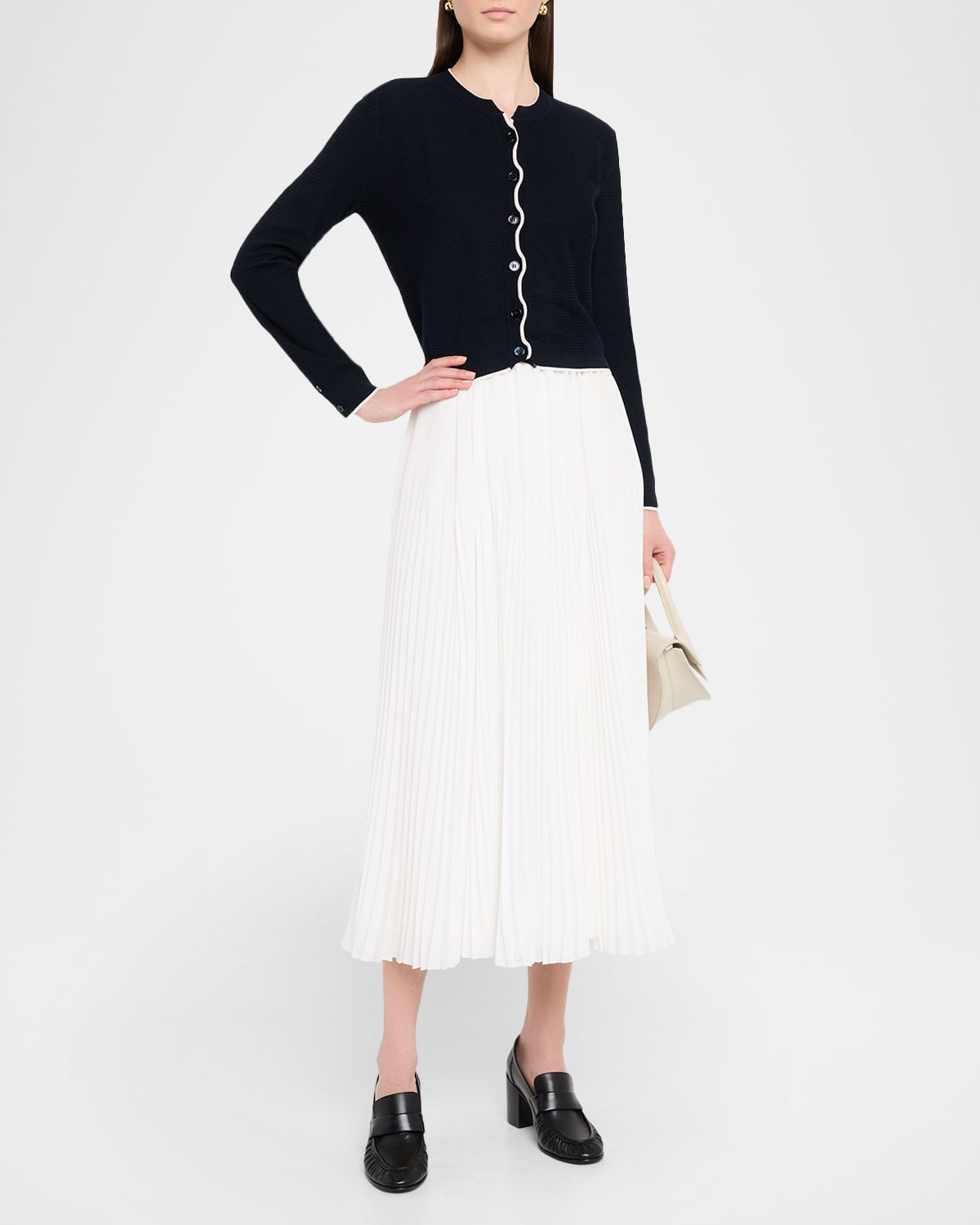 Thom Browne Textured Stitch Crew Neck Cardigan In Wool Crepe