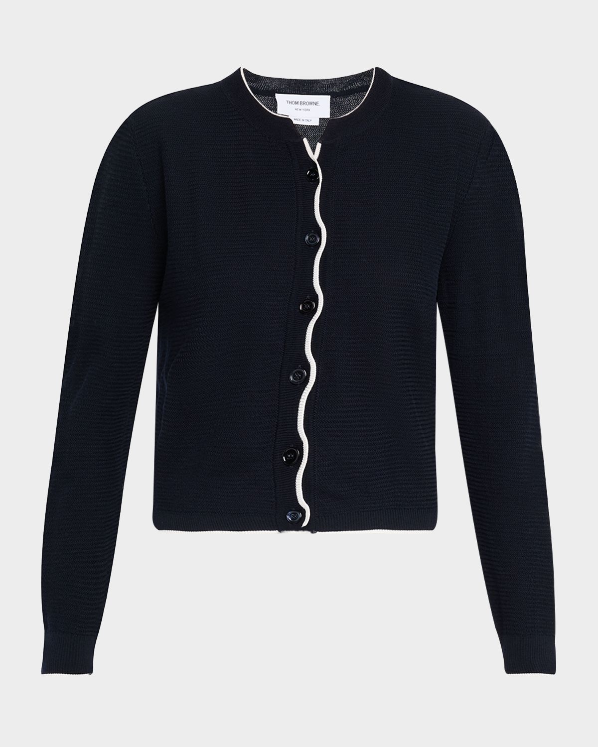 Thom Browne Textured Stitch Crew Neck Cardigan In Wool Crepe