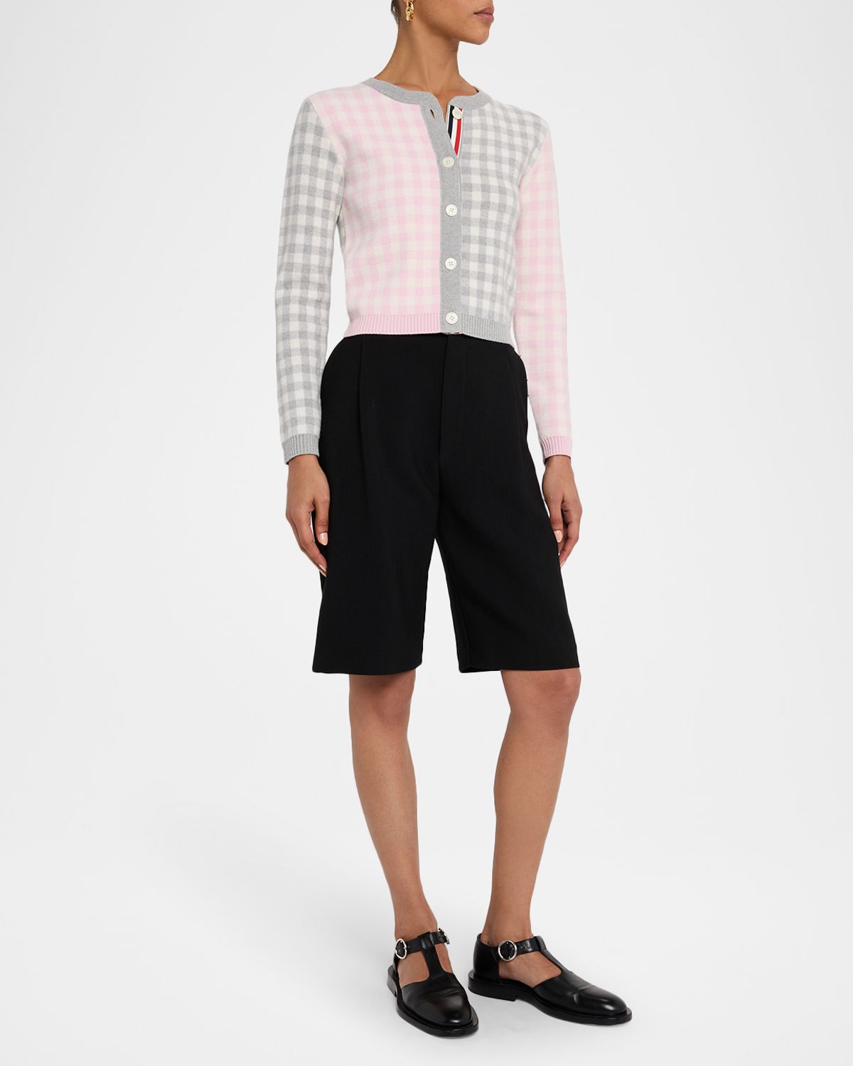 Thom Browne Fun Mix Gingham Check Cropped Cardigan