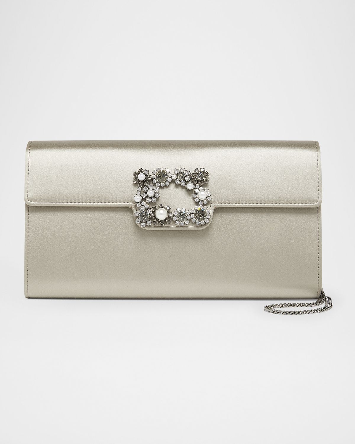 Roger Vivier Flower Buckle Satin Envelope Flap Bag