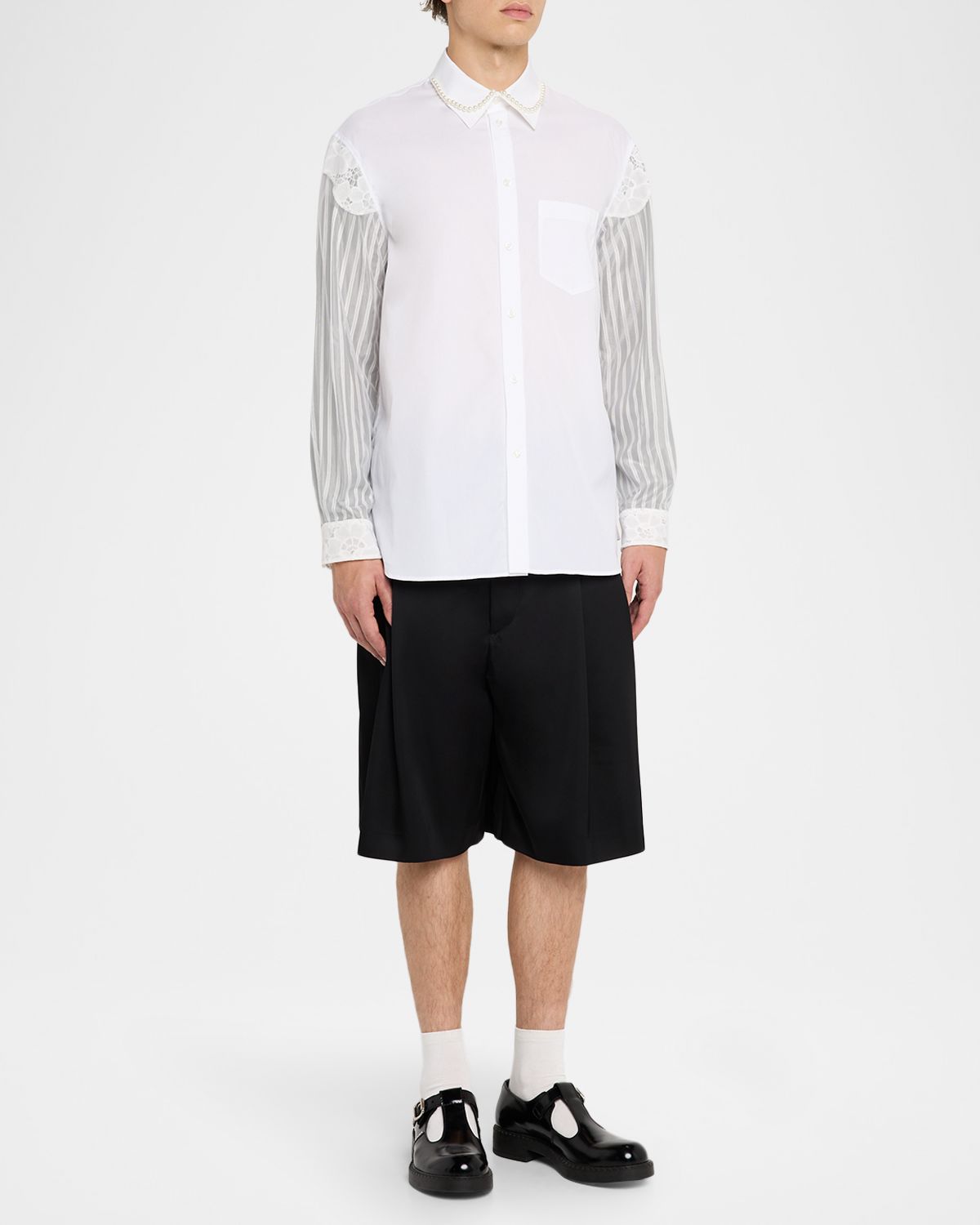 Simone Rocha Men 's Trapped Lace Patchwork Button-Down Shirt