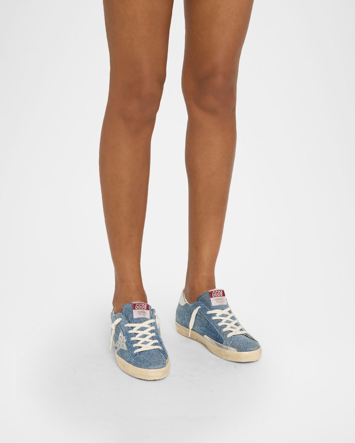 Golden Goose Super-Star Denim Glitter-Star Low-Top Sneakers