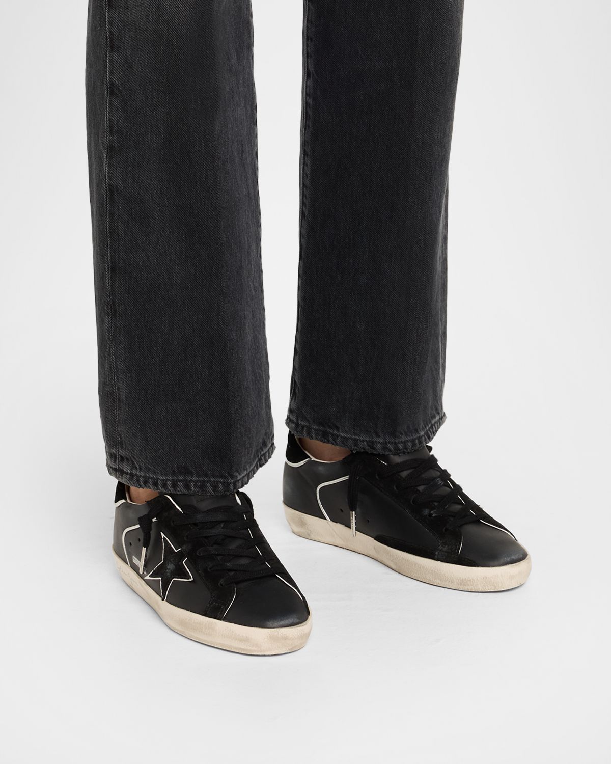 Golden Goose Super-Star Mixed Leather Low-Top Sneakers with Metallic Piping