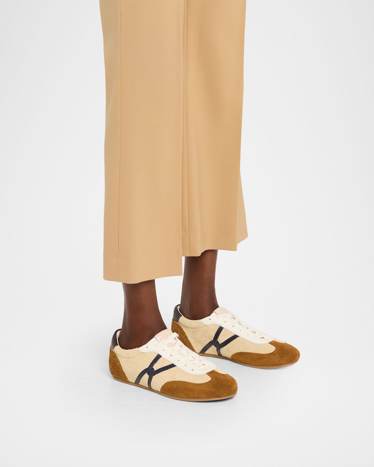 Veronica Beard Riviera Mixed Leather Slim Trainer Sneakers