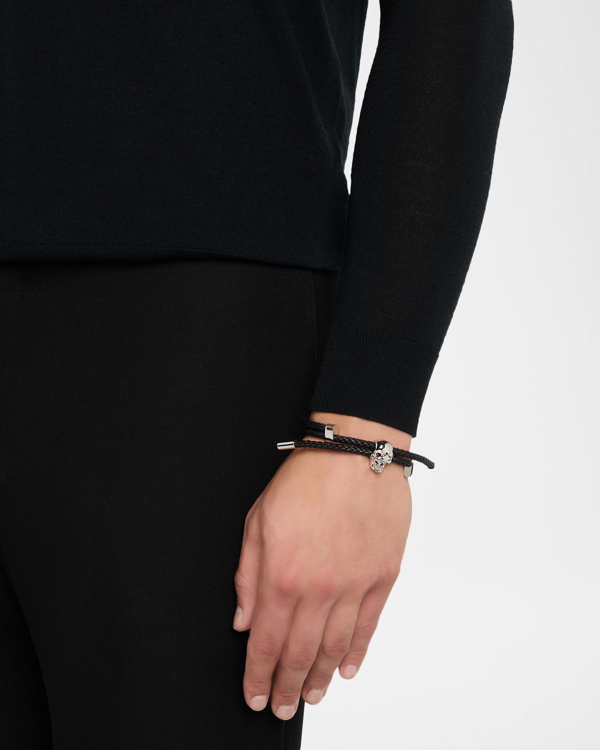 McQueen Men 's Skull Woven Leather Cord Bracelet