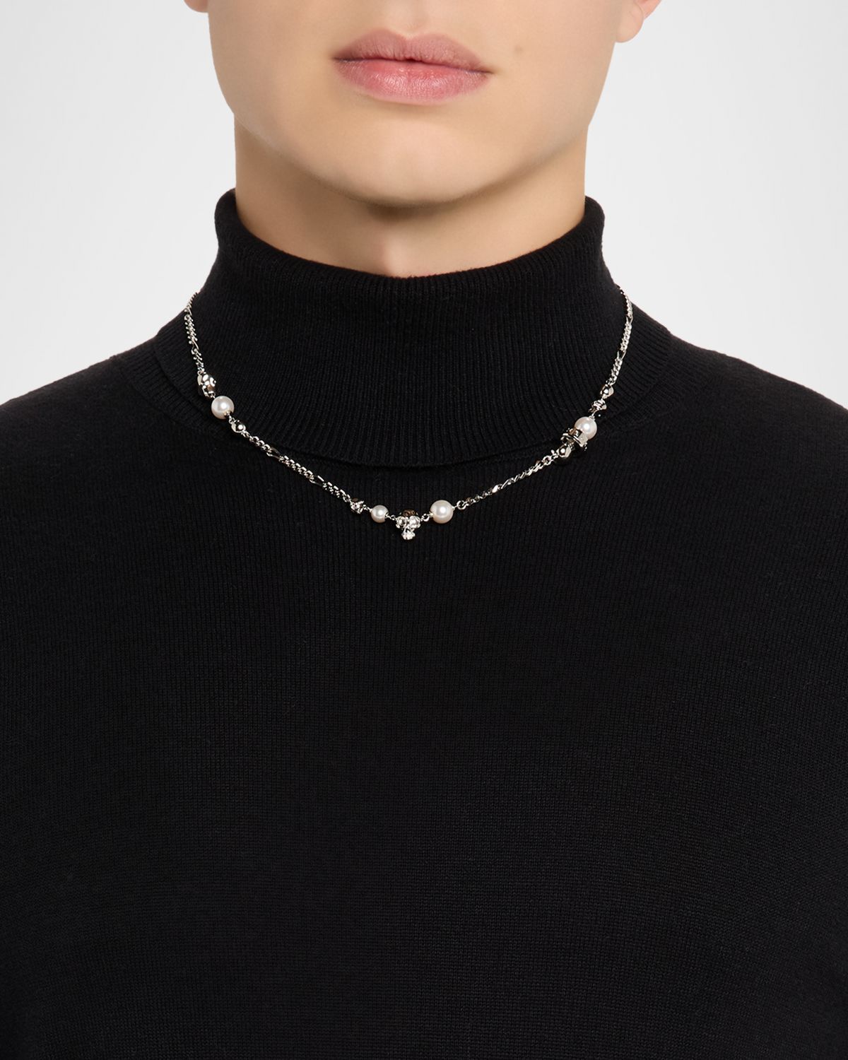 McQueen Men 's Pearly Skull Chain Necklace