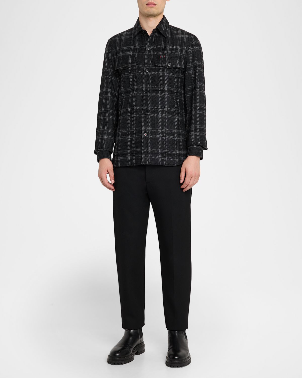 Isaia Men 's Cashmere Plaid Four-Pocket Overshirt