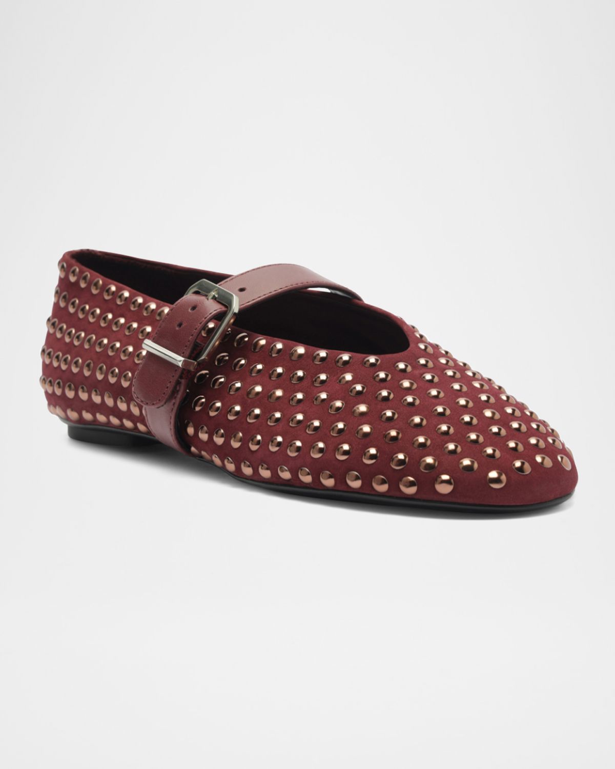 Schutz Eiza Shine Studded Suede Buckle Flats
