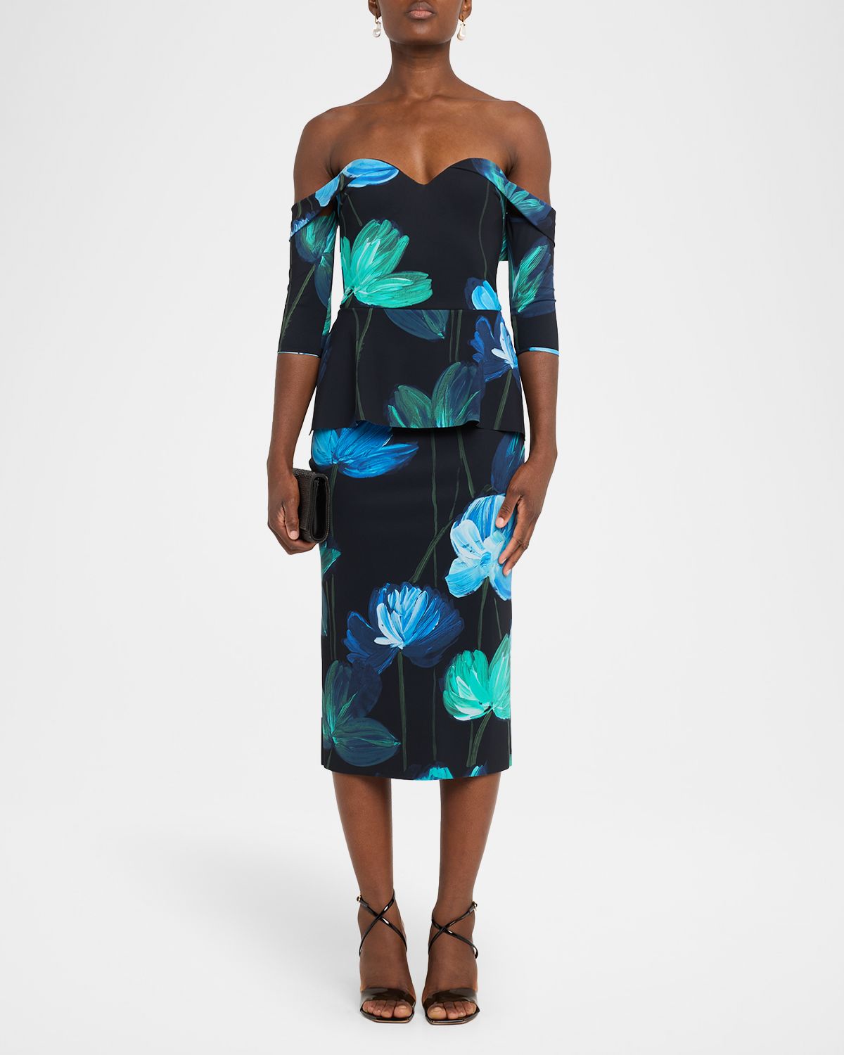 Chiara Boni La Petite Robe Off-Shoulder Bodycon Peplum Midi Dress