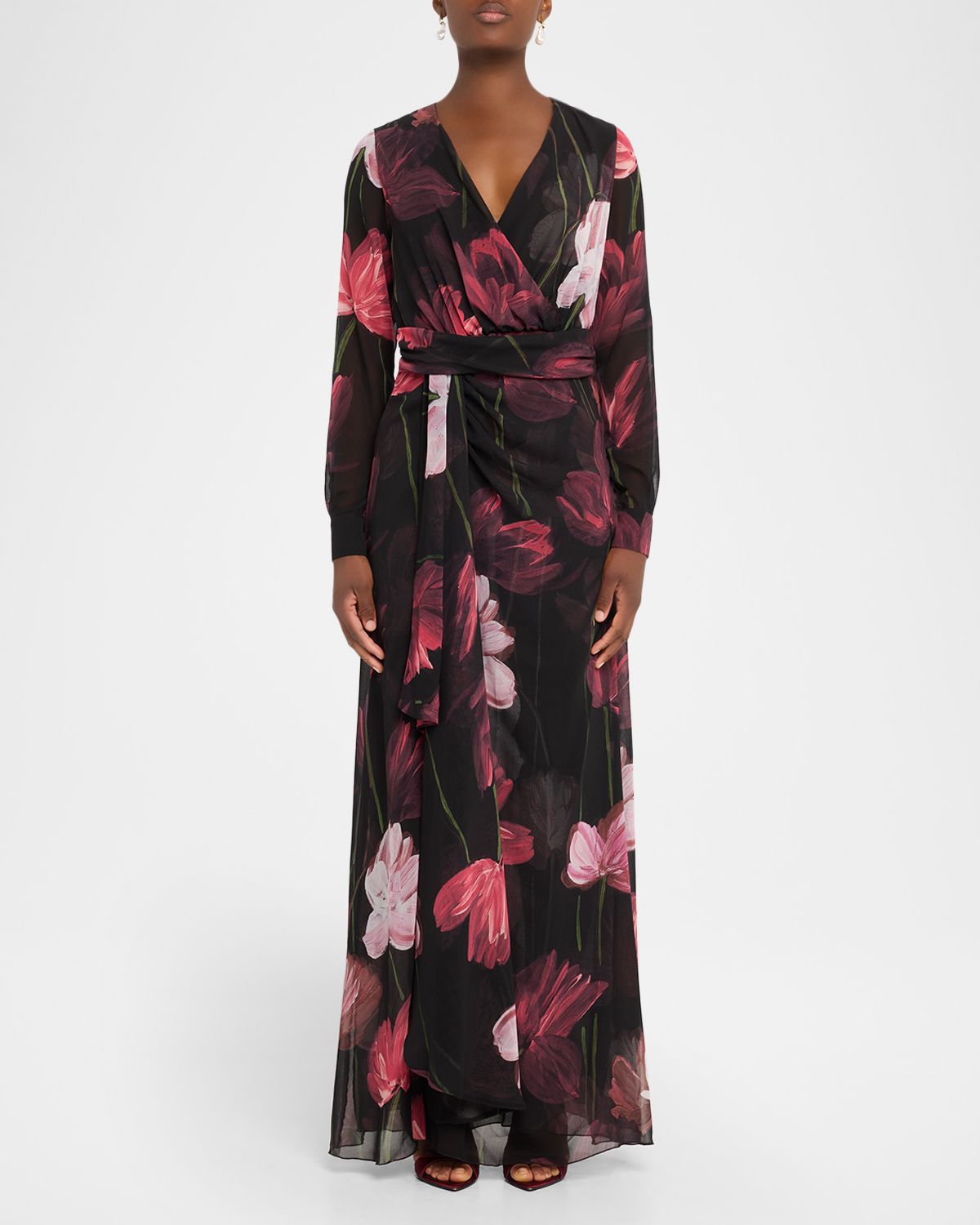 Chiara Boni La Petite Robe Draped Floral-Print Georgette Gown