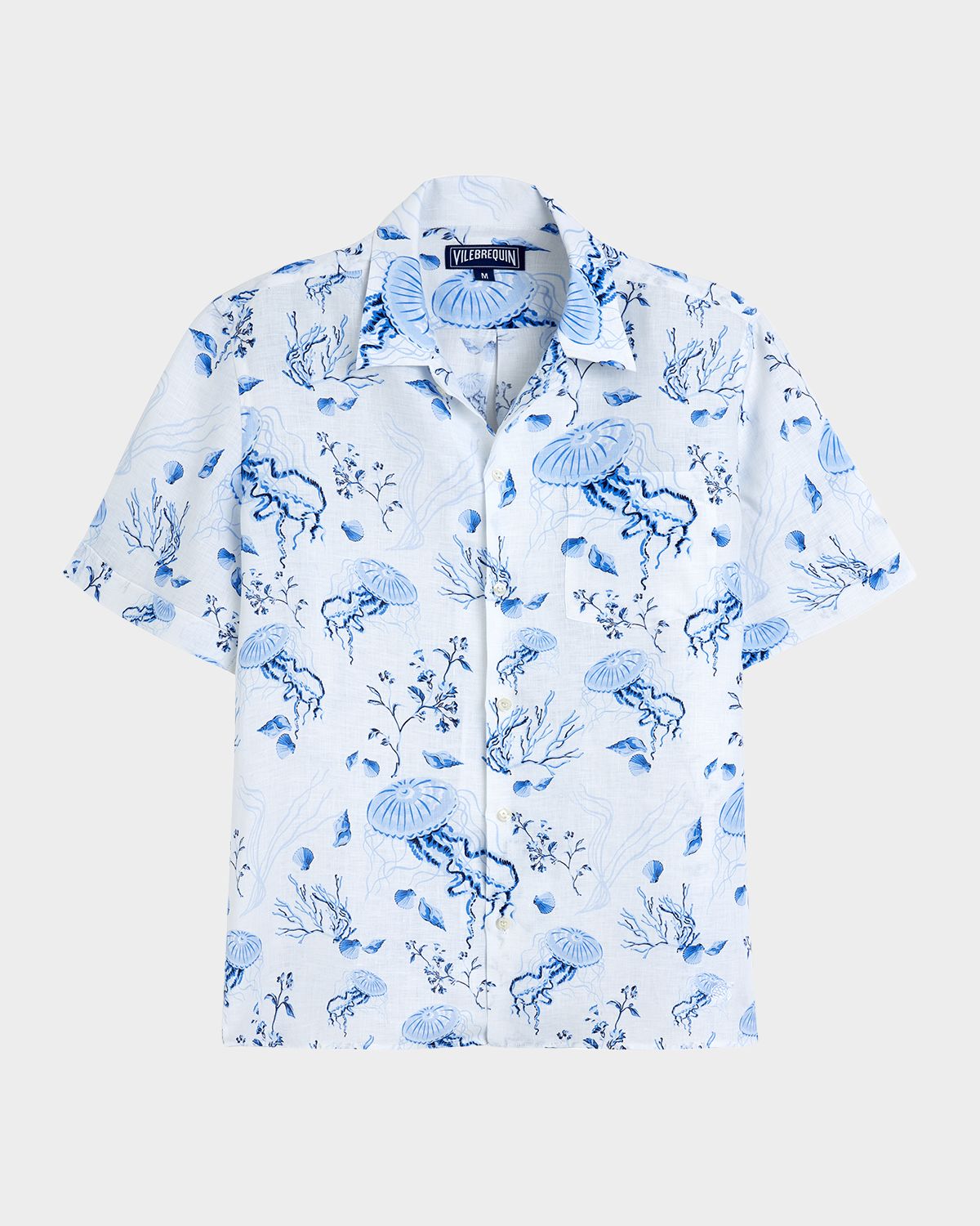 Vilebrequin Men 's Linen Medusa Shells Camp Shirt