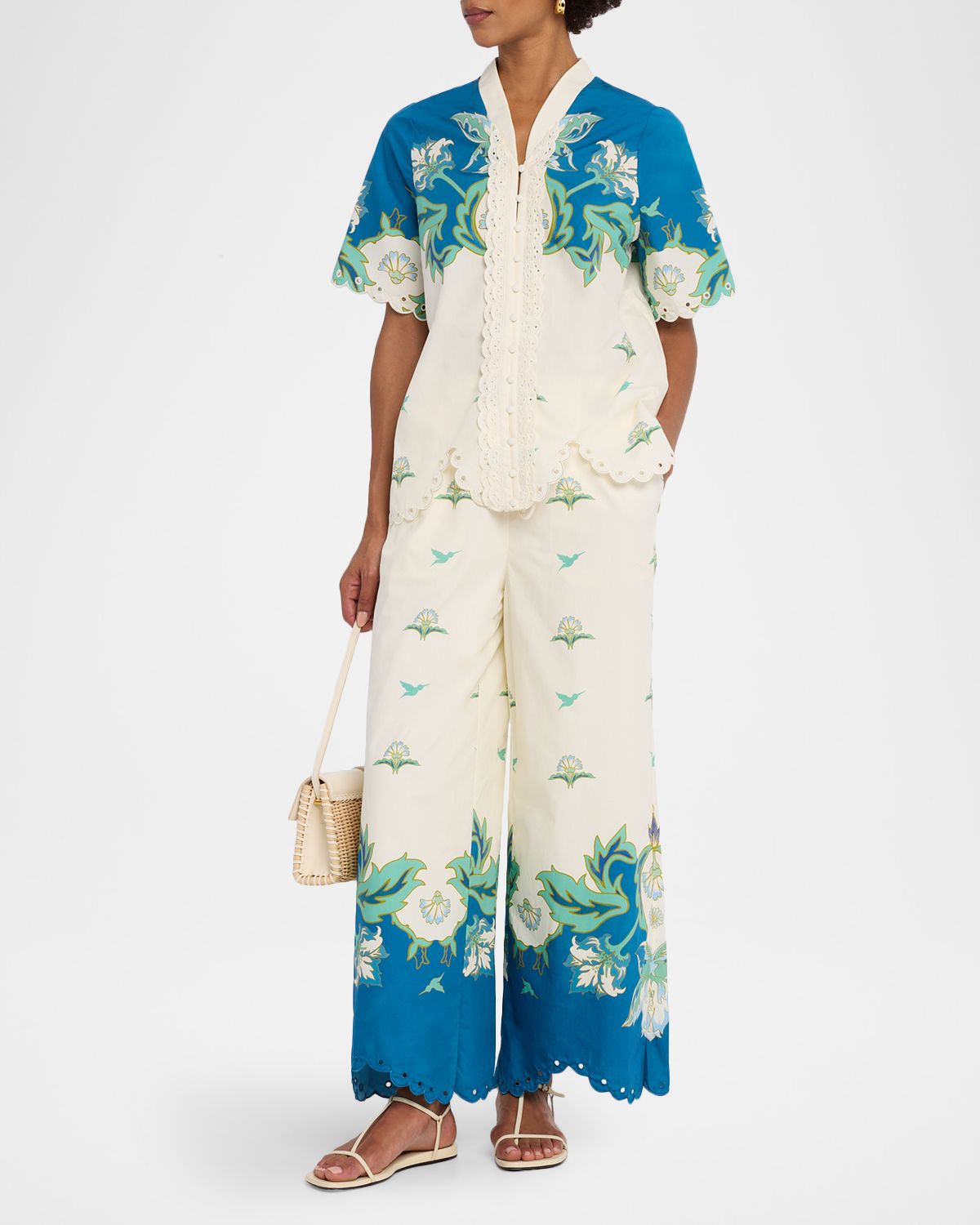 Mestiza New York Cortez Embroidered Wide-Leg Cotton Pants