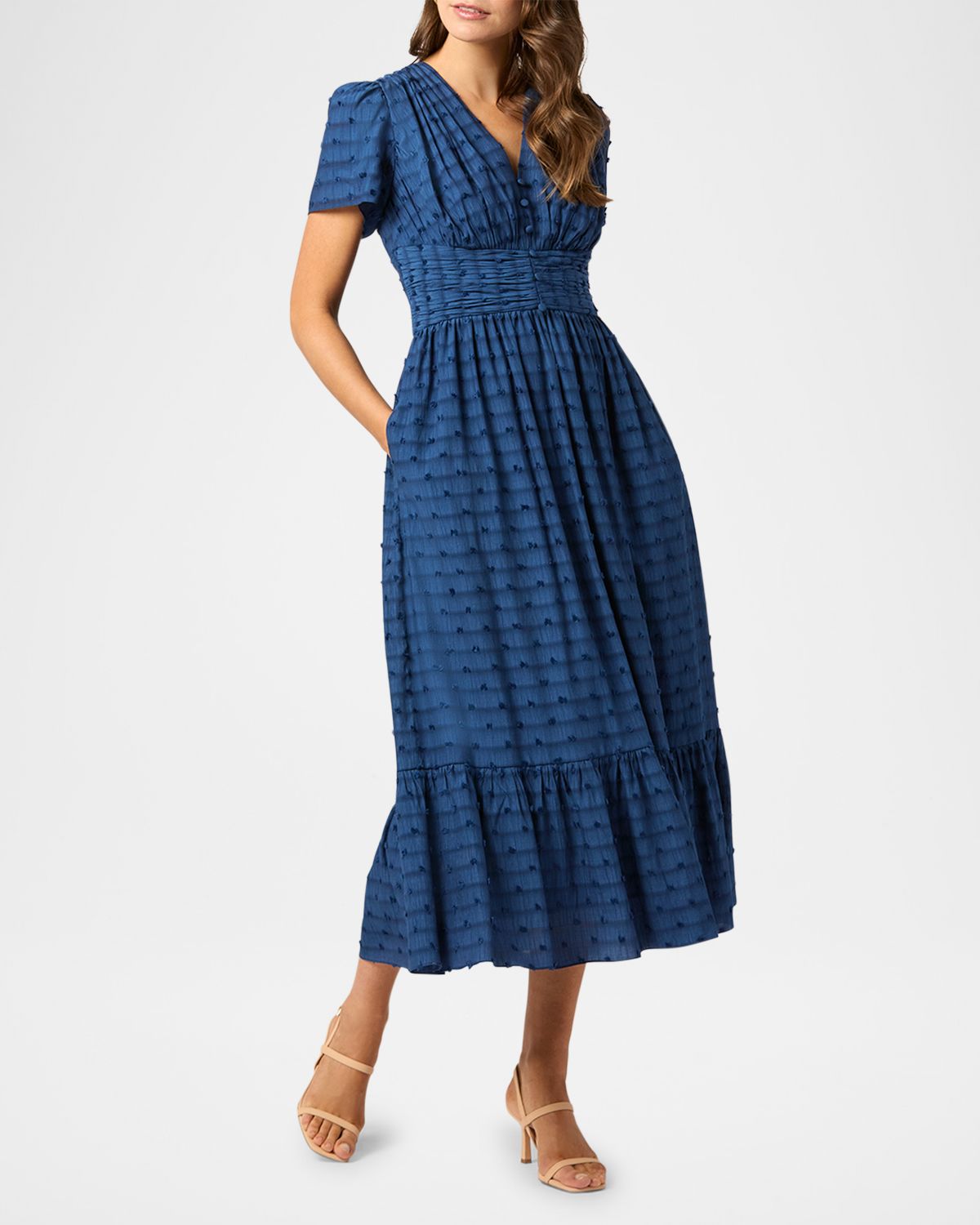 Shoshanna Ferrera Striped Flounce Empire Midi Dress