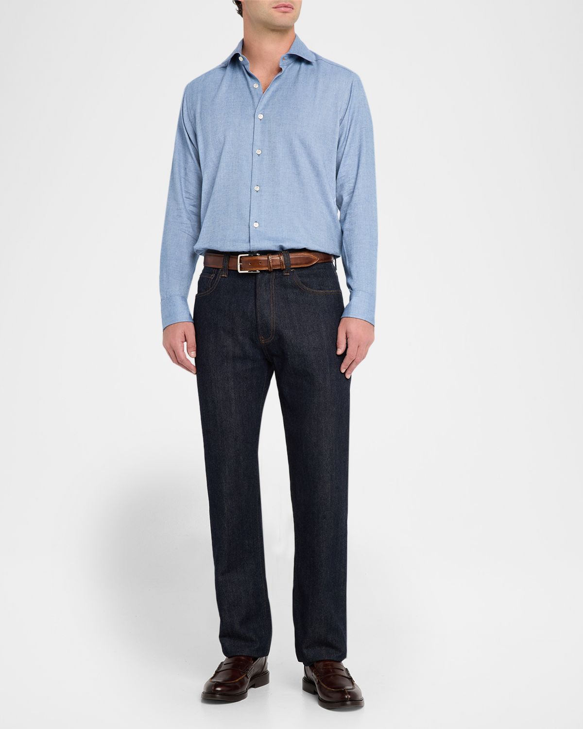 Neiman Marcus Men 's Cotton Micro-Herringbone Button-Down Shirt