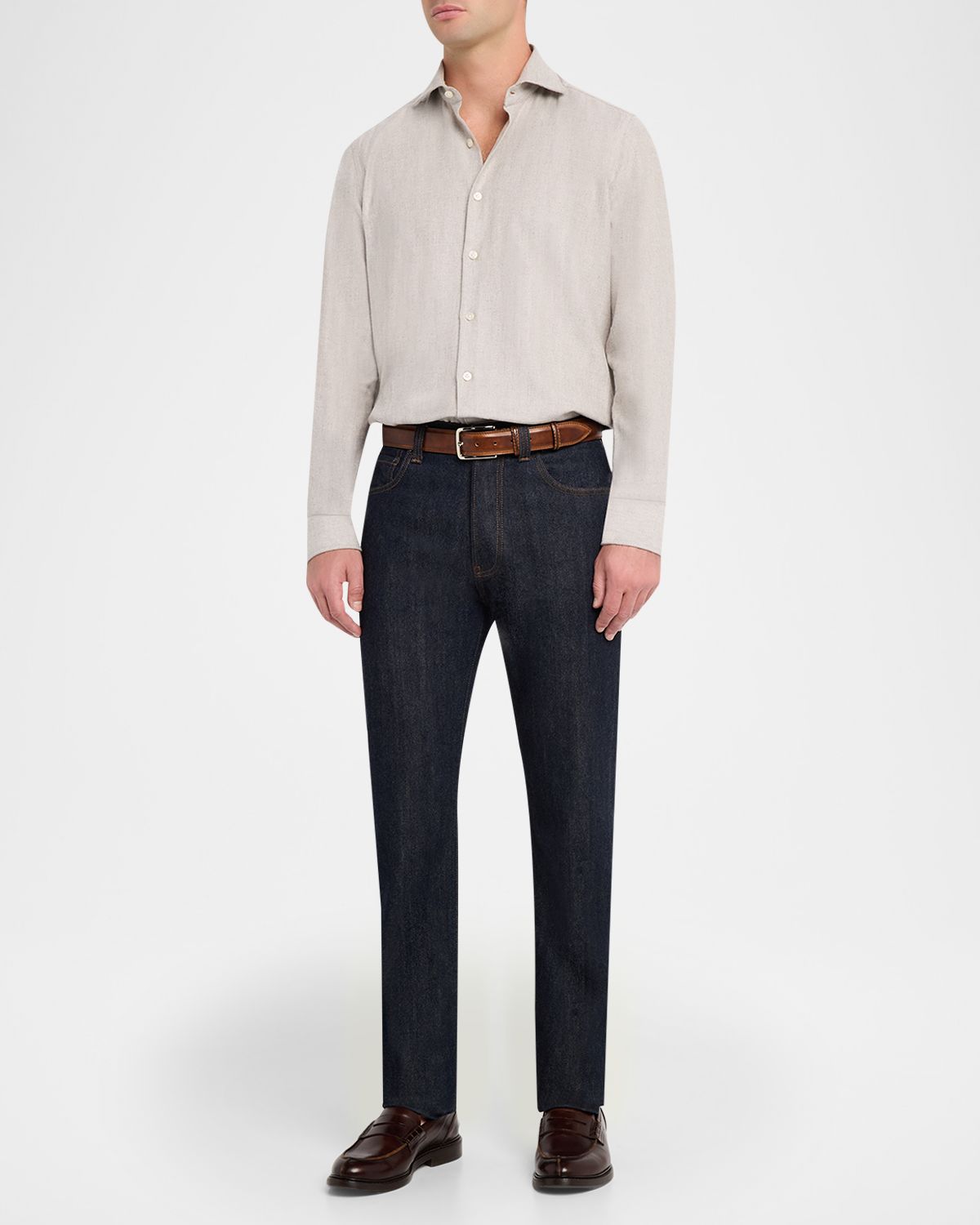 Neiman Marcus Men 's Herringbone Cotton Flannel Button-Down Shirt