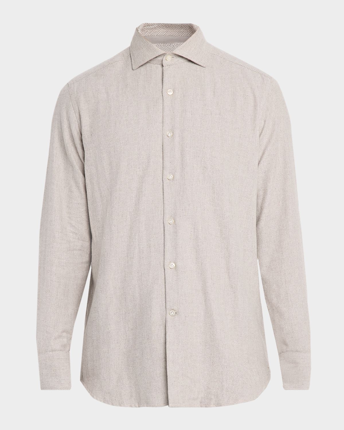 Neiman Marcus Men 's Herringbone Cotton Flannel Button-Down Shirt