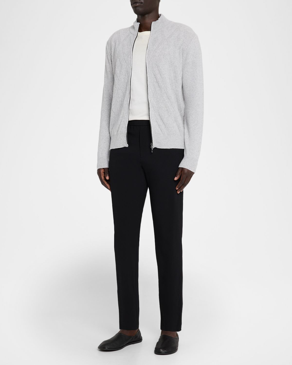 Neiman Marcus Men 's Wool and Cashmere Diamond-Knit Full-Zip Sweater