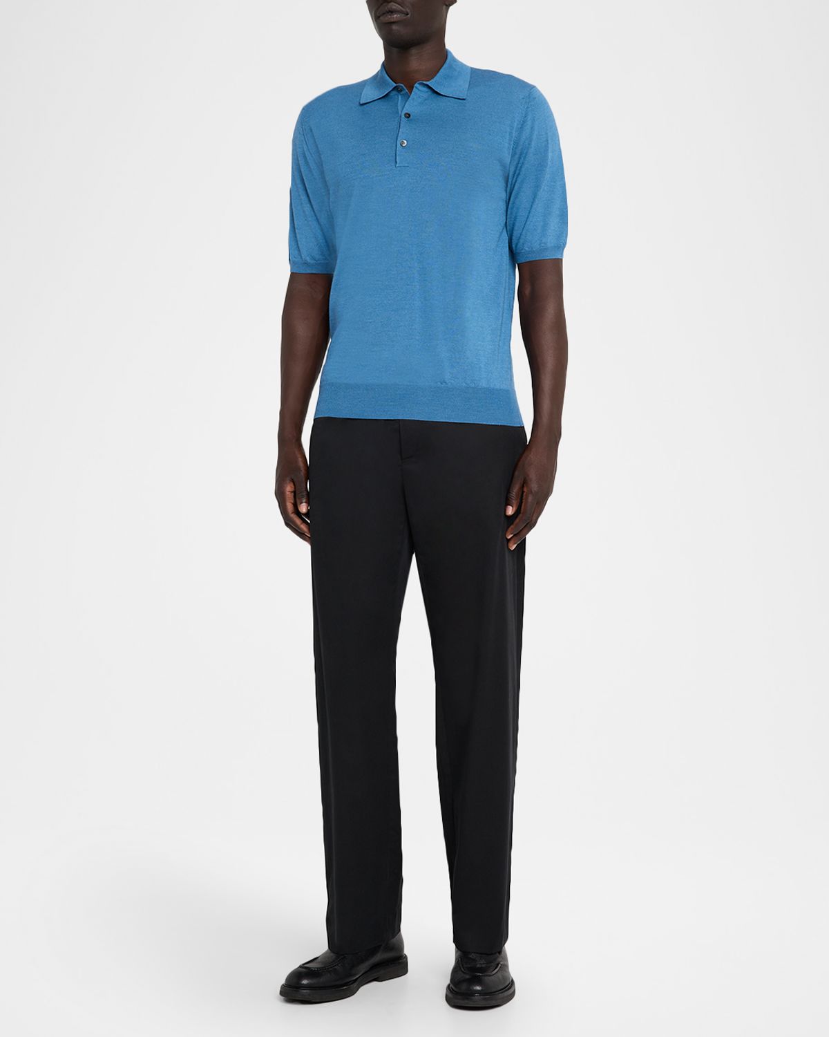 Neiman Marcus Men 's Wool and Silk Short-Sleeve Polo Sweater