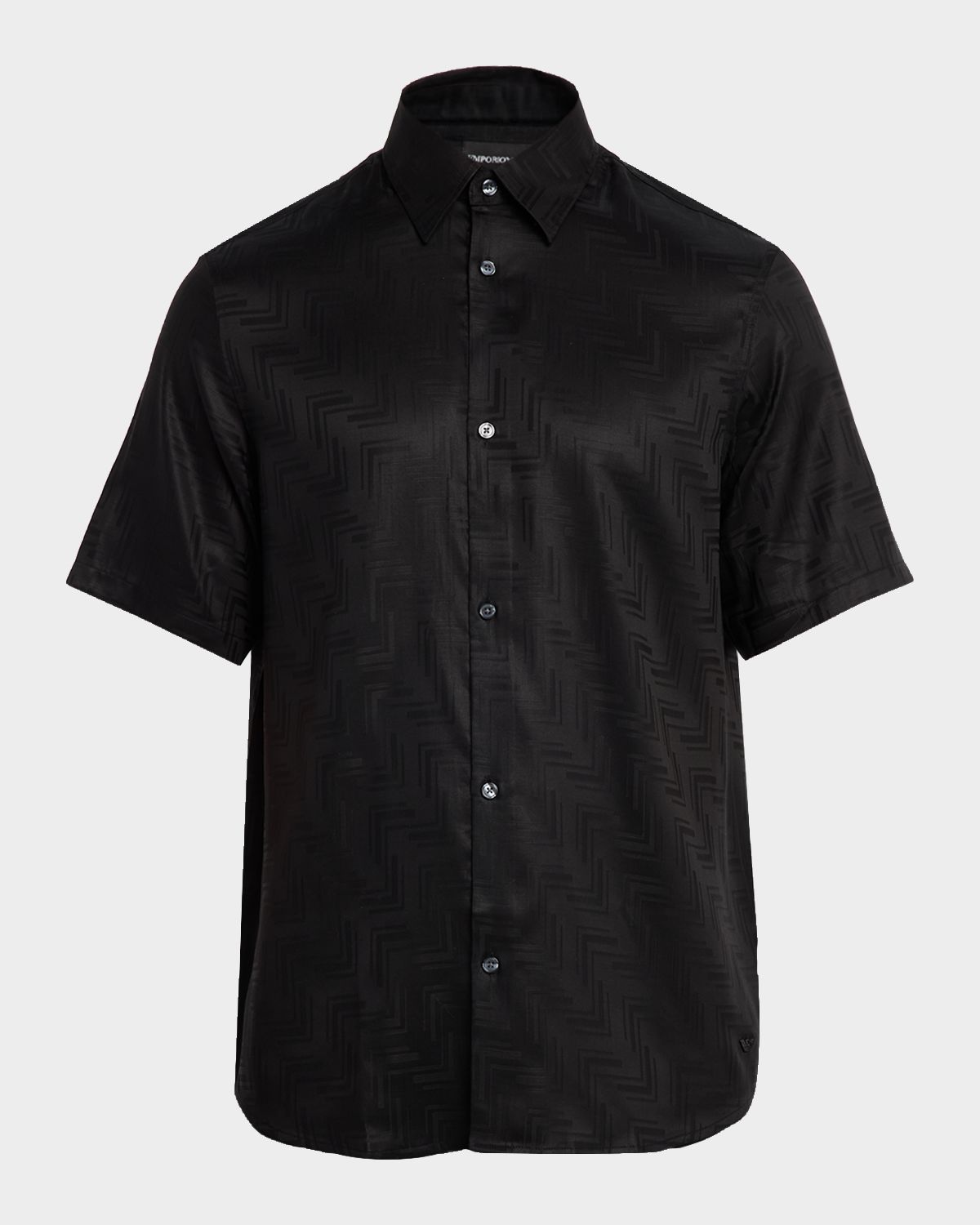 Emporio Armani Men 's Tonal Chevron Lyocell Short-Sleeve Shirt | Thumbnail 6 Emporio Armani Men 's Tonal Chevron Lyocell Short-Sleeve Shirt | Thumbnail 6