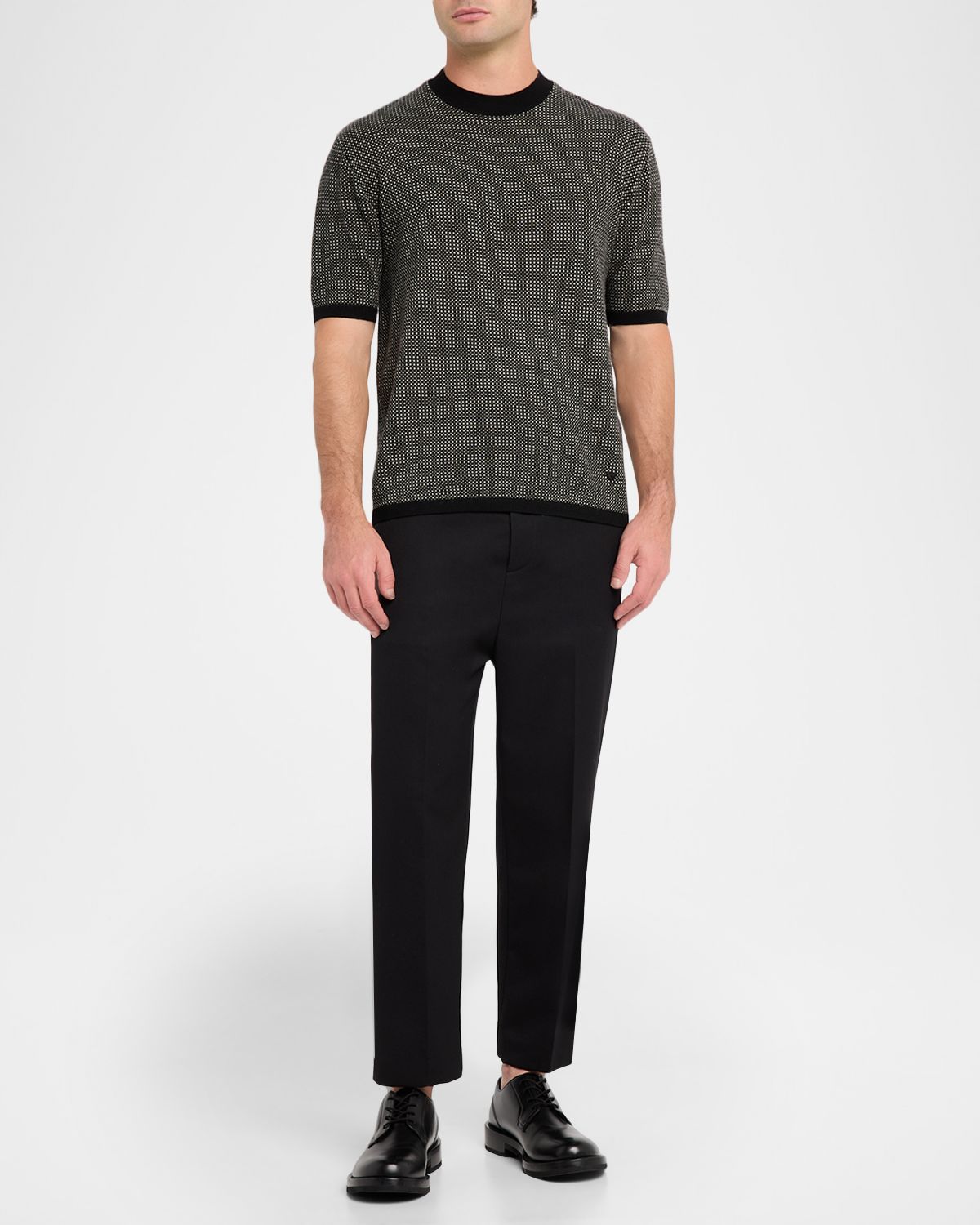 Emporio Armani Men 's Micro-Dot Knit Short-Sleeve Crewneck Sweater