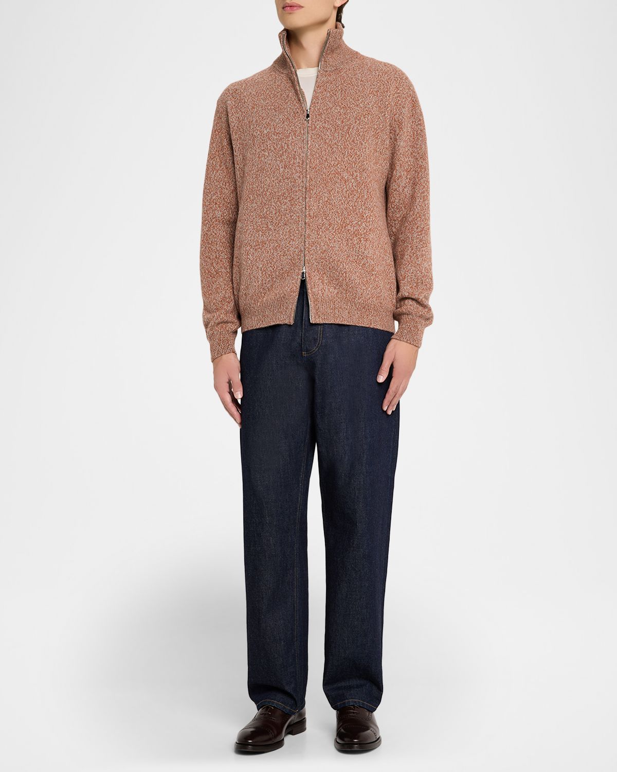 Bergdorf Goodman Men 's Tricolor Marled Full Zip Sweater