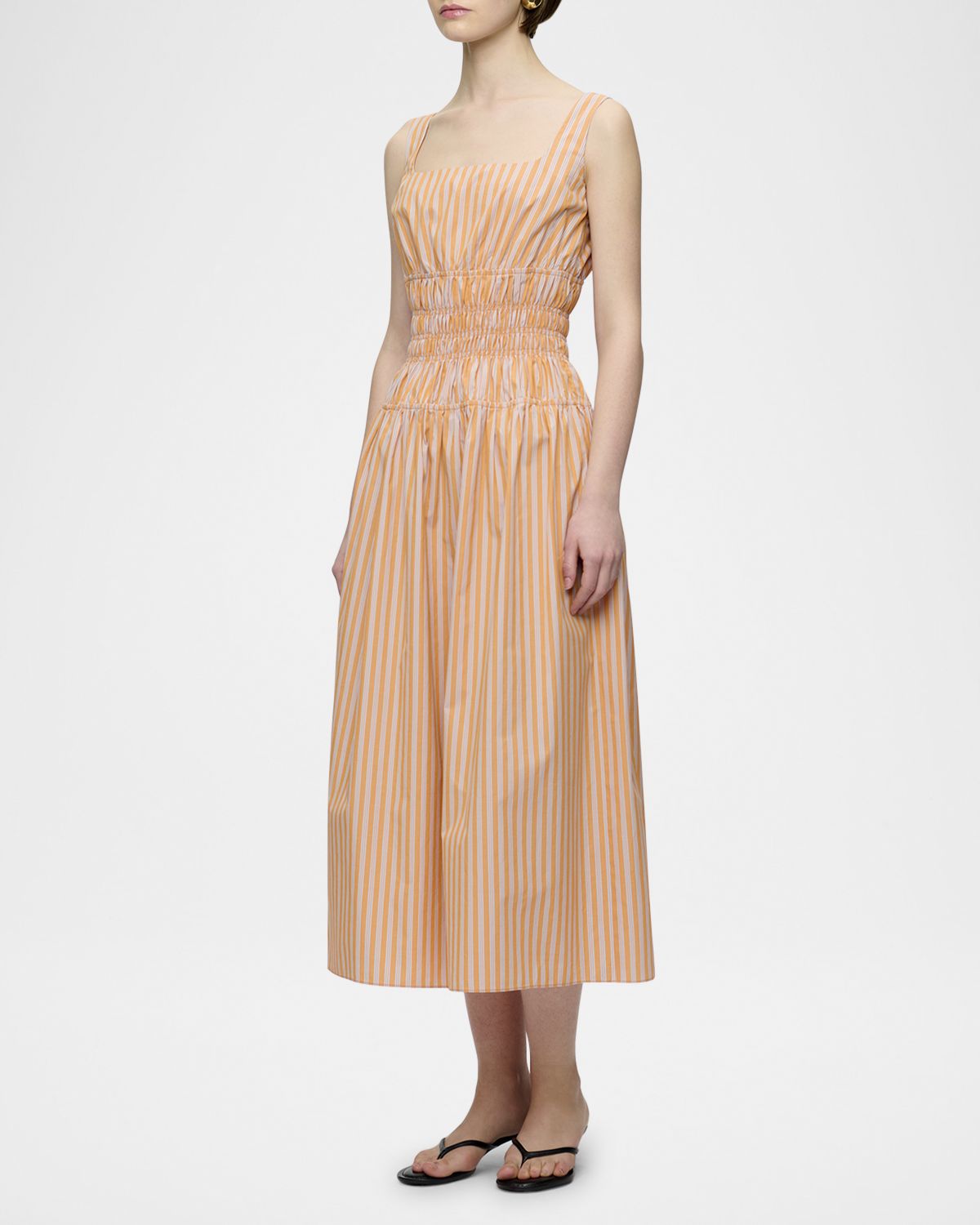 CALLAS Milano Belinda Square-Neck Striped Cotton Midi Dress