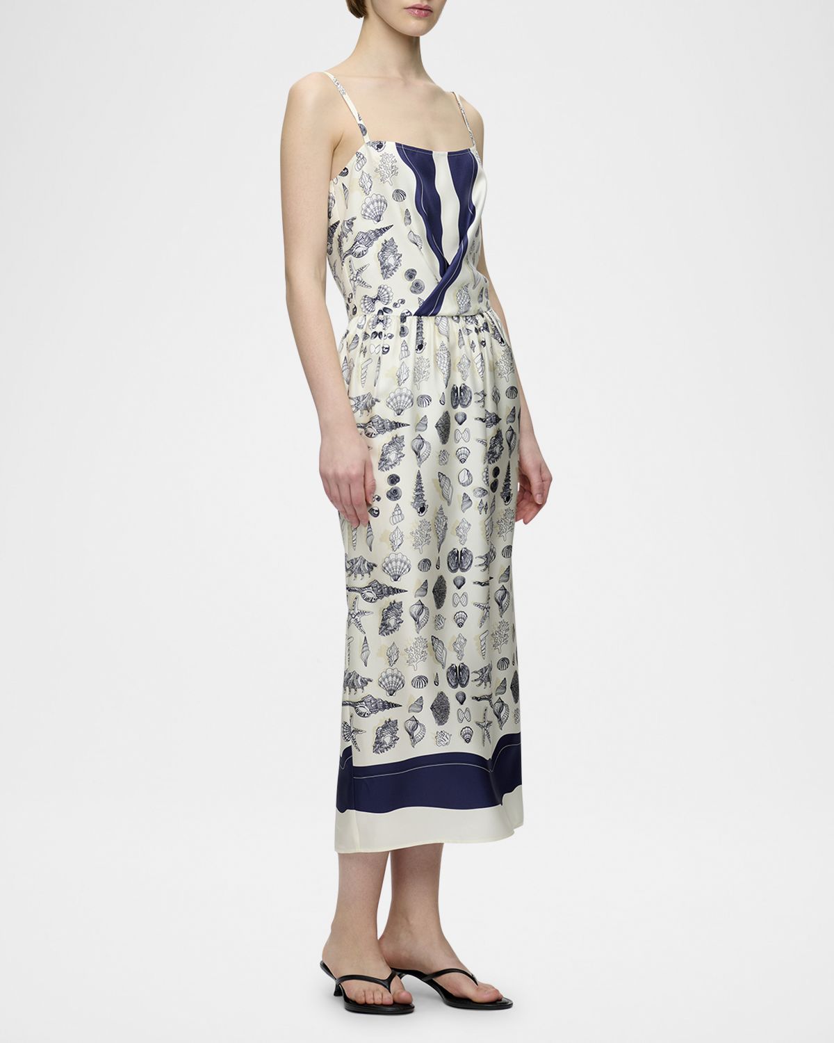 CALLAS Milano Samantha Seashell-Print Silk Midi Dress