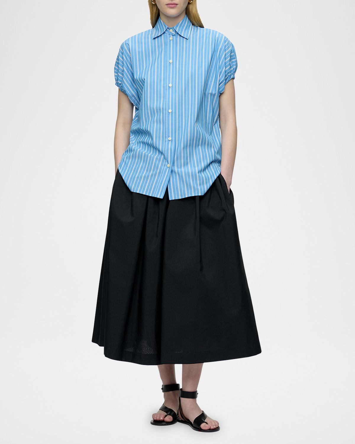 CALLAS Milano Lecce Puff-Sleeve Striped Cotton Shirt
