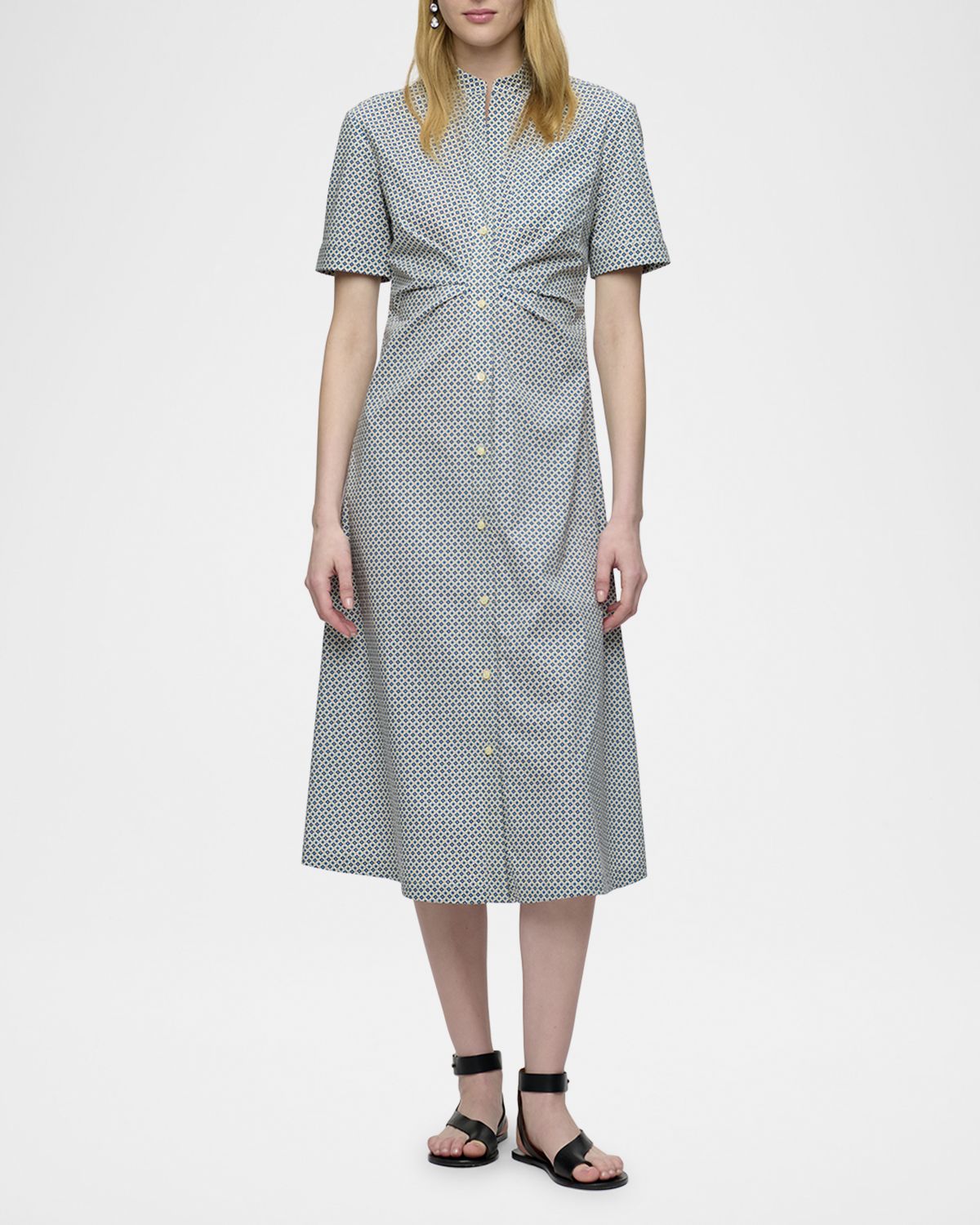 CALLAS Milano Noor Pleated Geometric-Print Midi Shirtdress