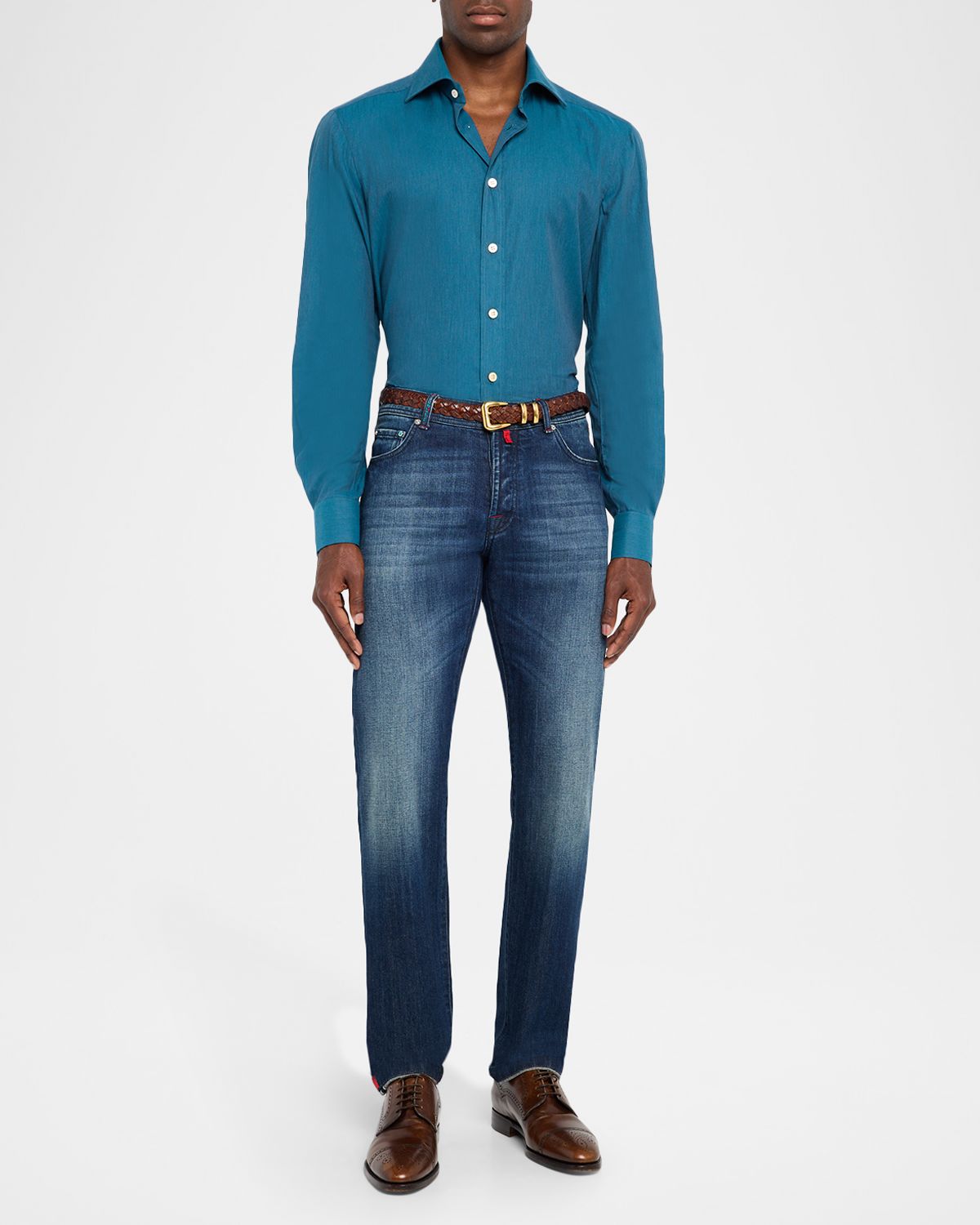 Kiton Men 's Cotton Micro-Herringbone Sport Shirt