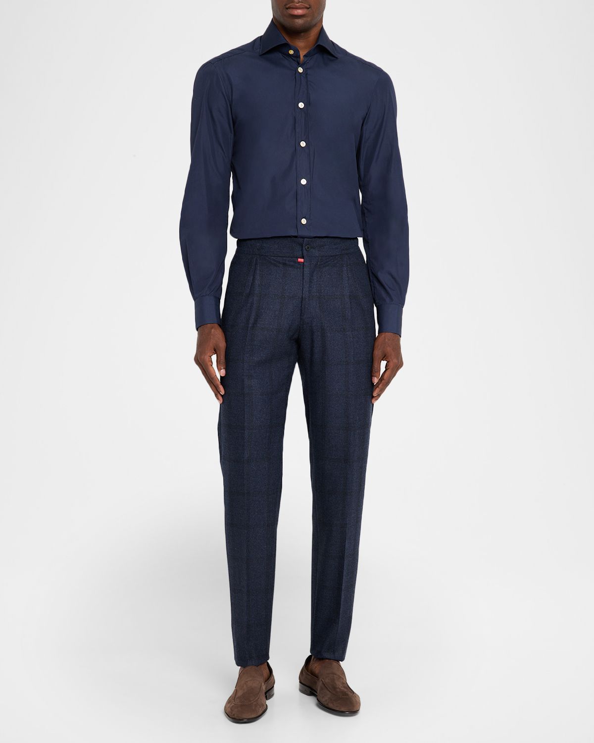 Kiton Men 's Windowpane Pleated Stretch Pants