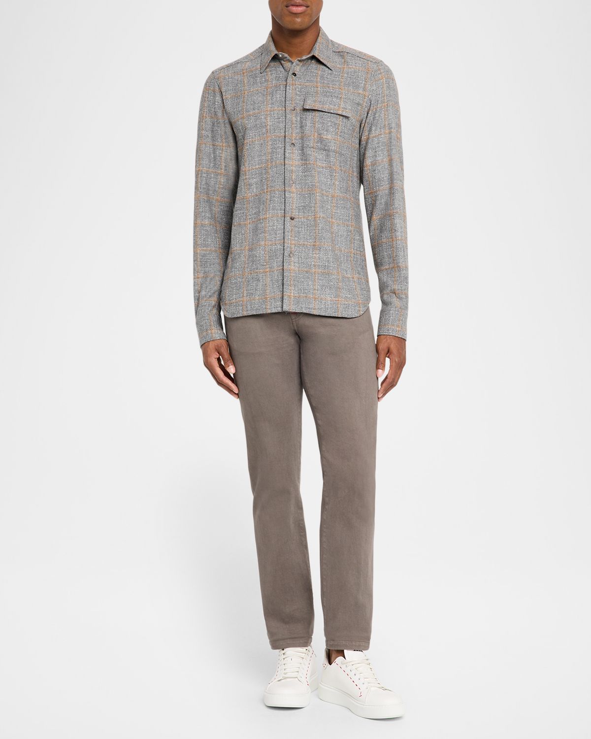 Kiton Men 's Windowpane Snap-Front Overshirt