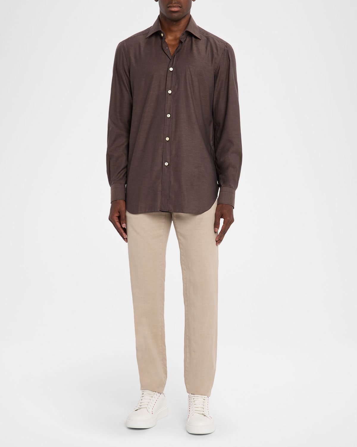 Kiton Men 's Cotton Micro-Herringbone Sport Shirt