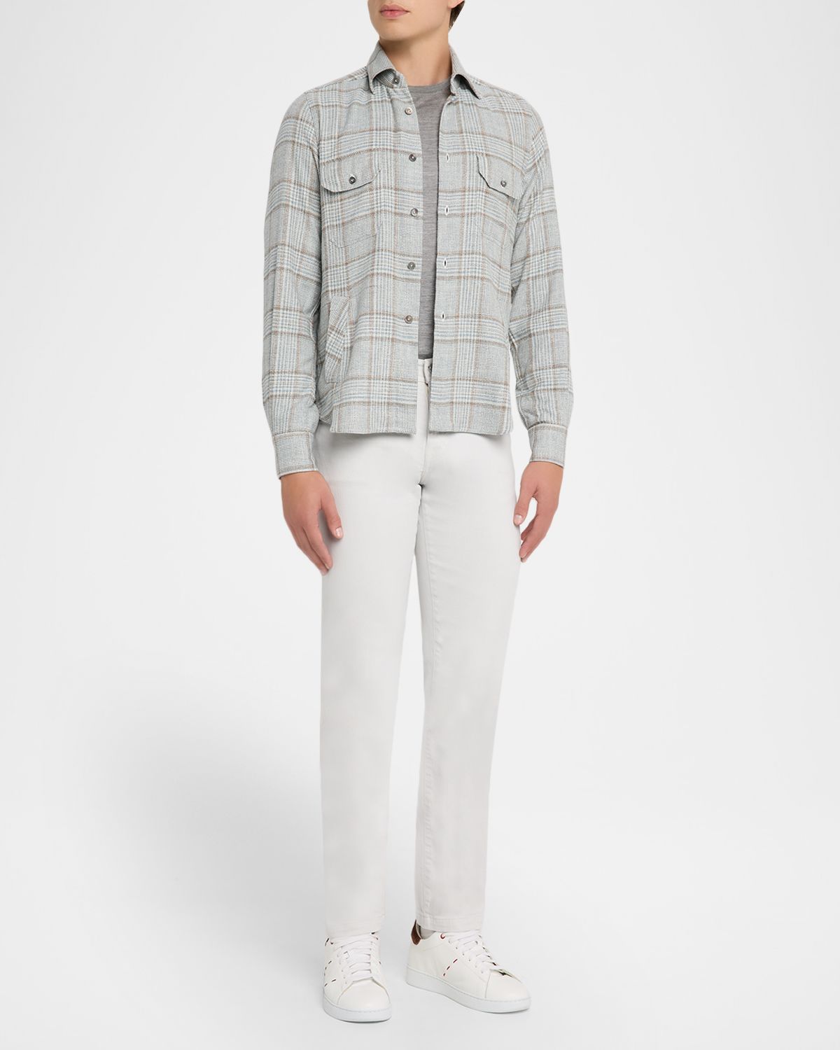 Kiton Men 's Wool-Blend Plaid Overshirt with Pockets