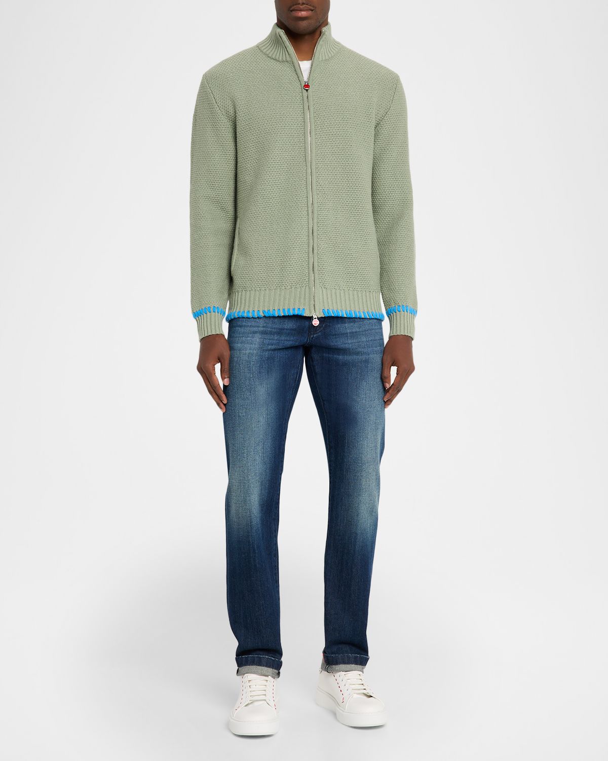 Kiton Men 's Cashmere Contrast-Weave Full-Zip Sweater