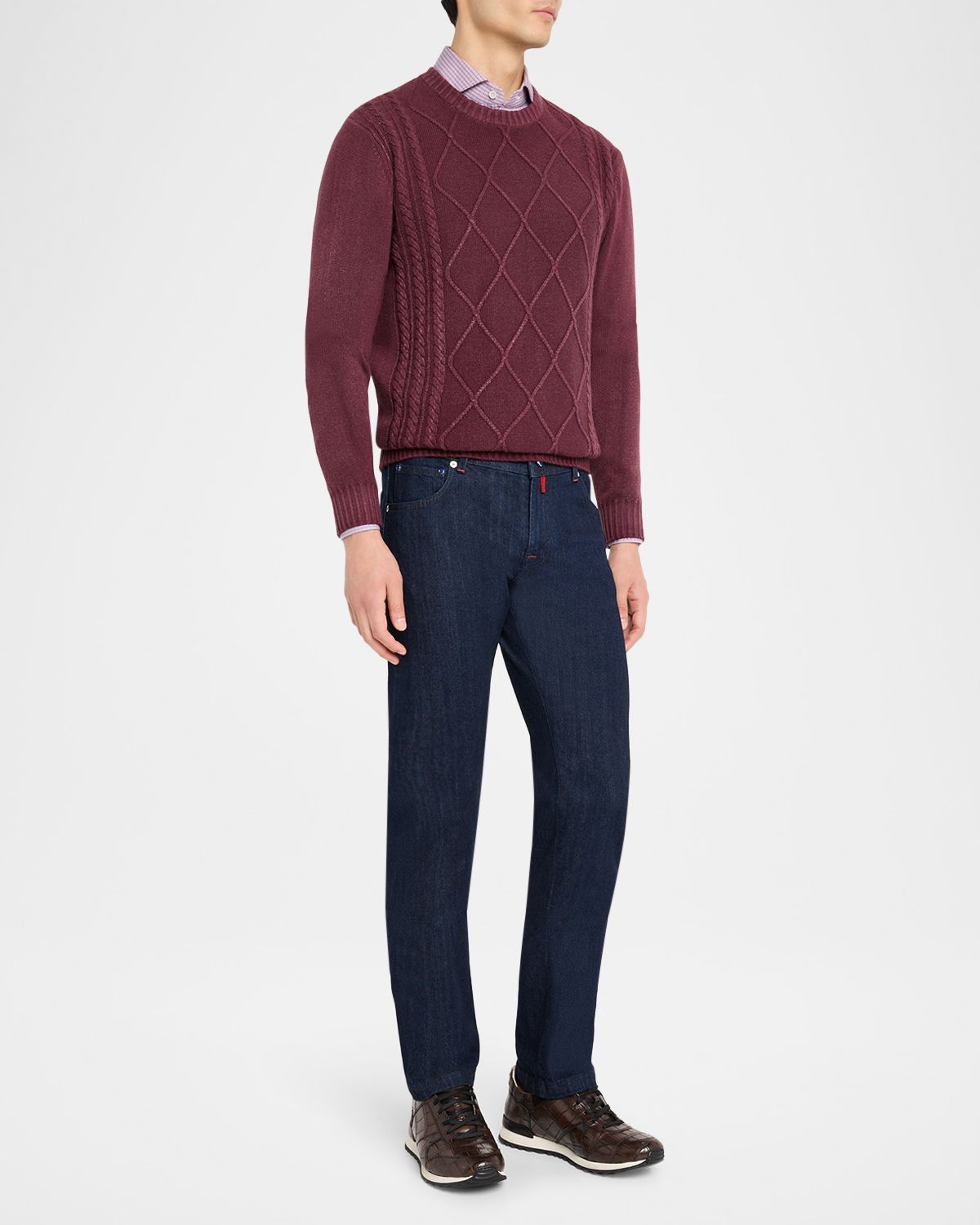 Kiton Men 's Cashmere Diamond Cable Crewneck Sweater