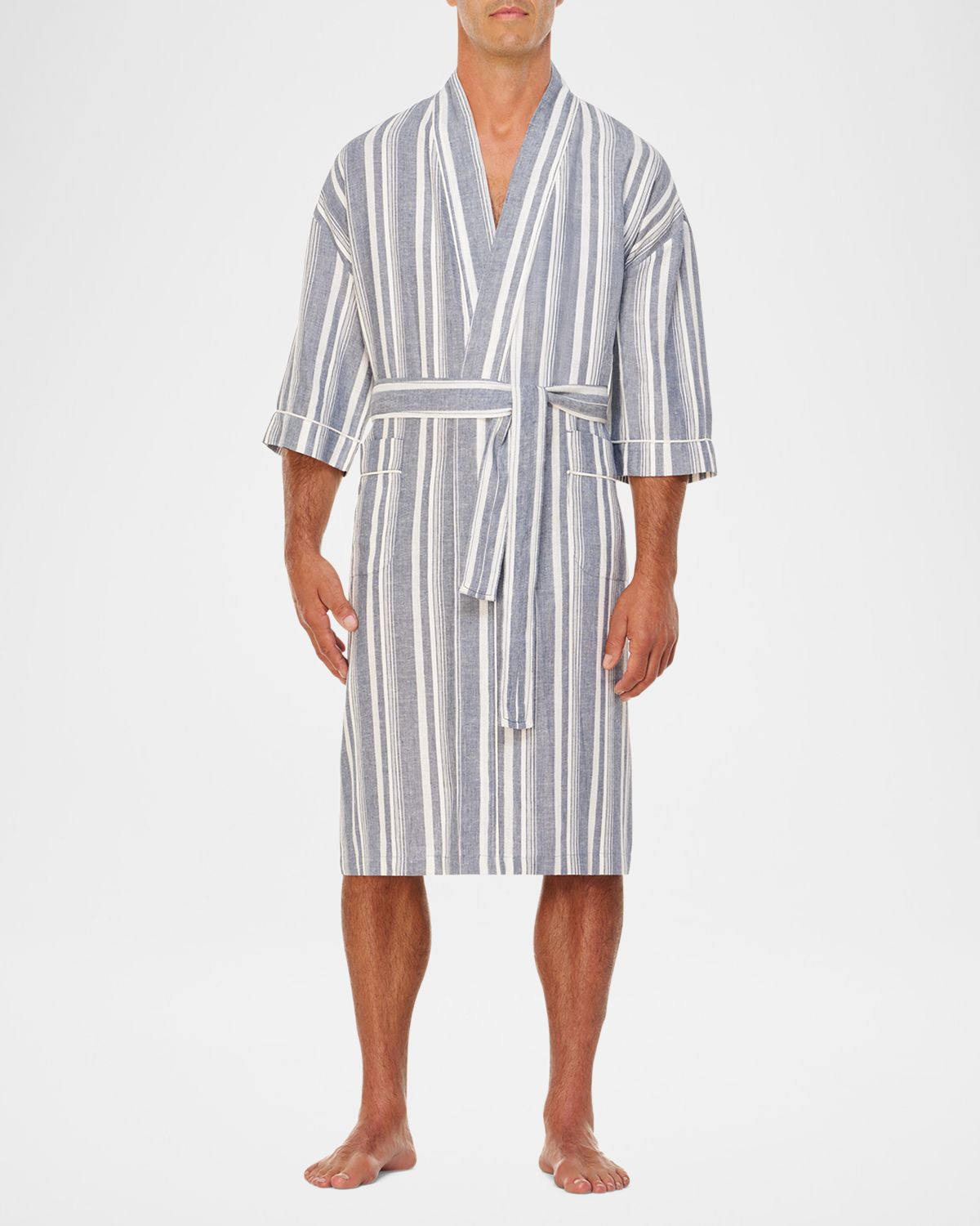 Majestic International Men 's Summer Woven Stripe Kimono Robe