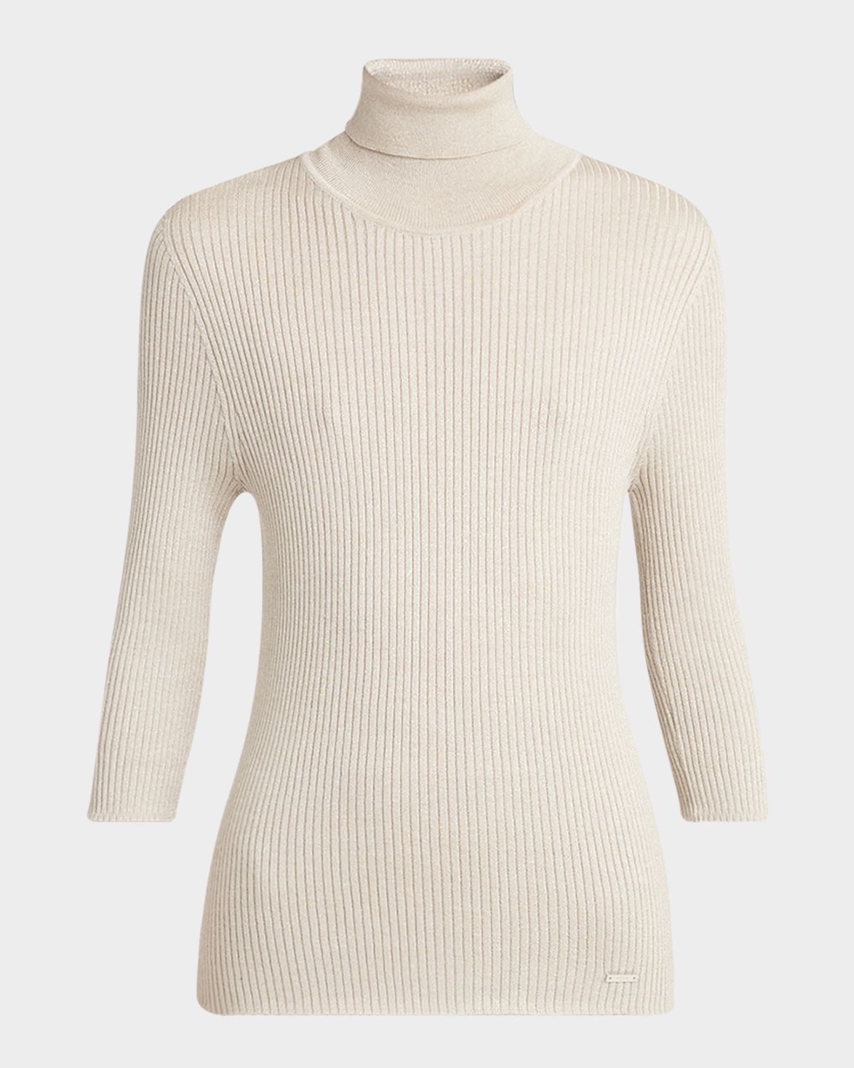 Kiton Turtleneck Metallic Rib 3/4-Sleeve Sweater