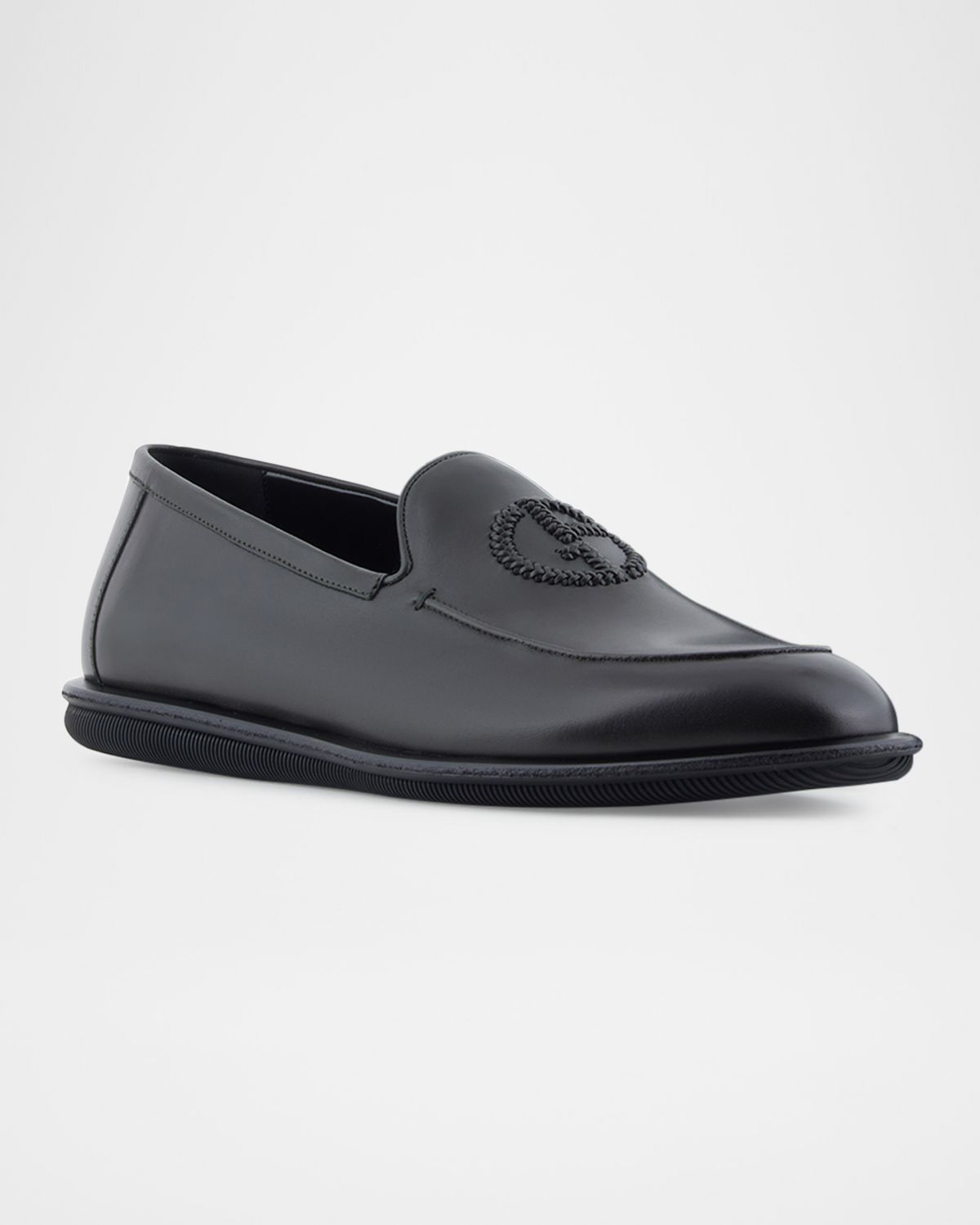 Giorgio Armani Men 's Leather Monogram Slipper Loafers