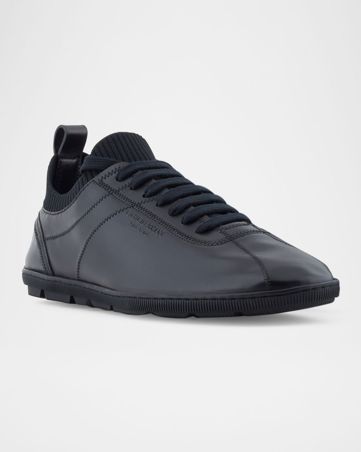 Giorgio Armani Men 's Leather Knit-Lining Low-Top Sneakers