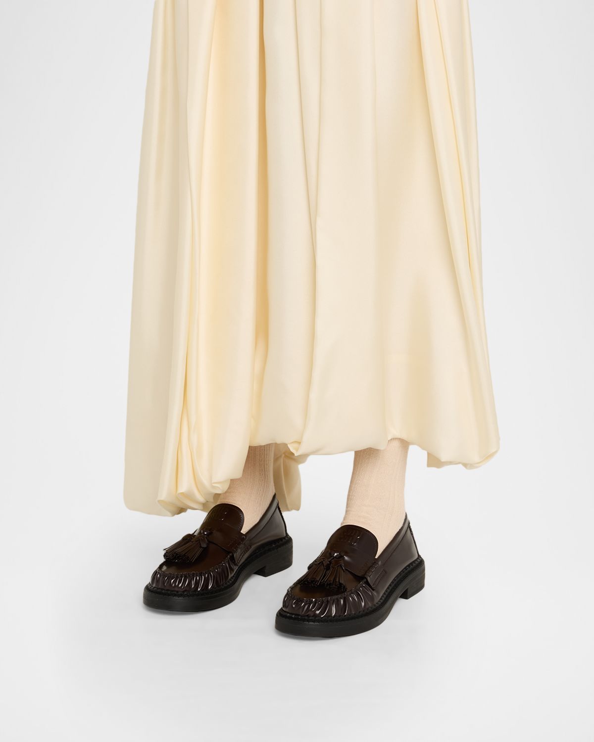 Miu Miu Spazzolato Leather Tassel Loafers