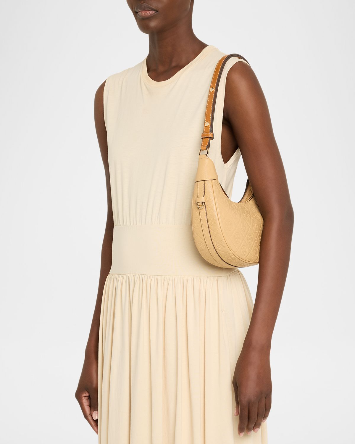 Tory Burch T Monogram Soft Pebbled Crescent Bag