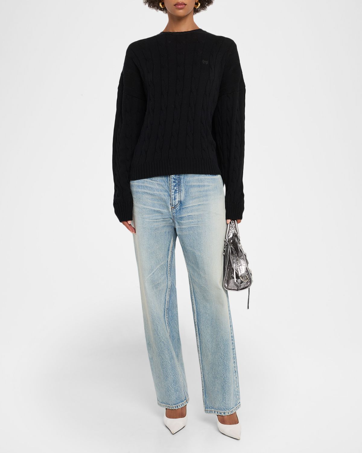Balenciaga Cable-Knit Crewneck Sweater