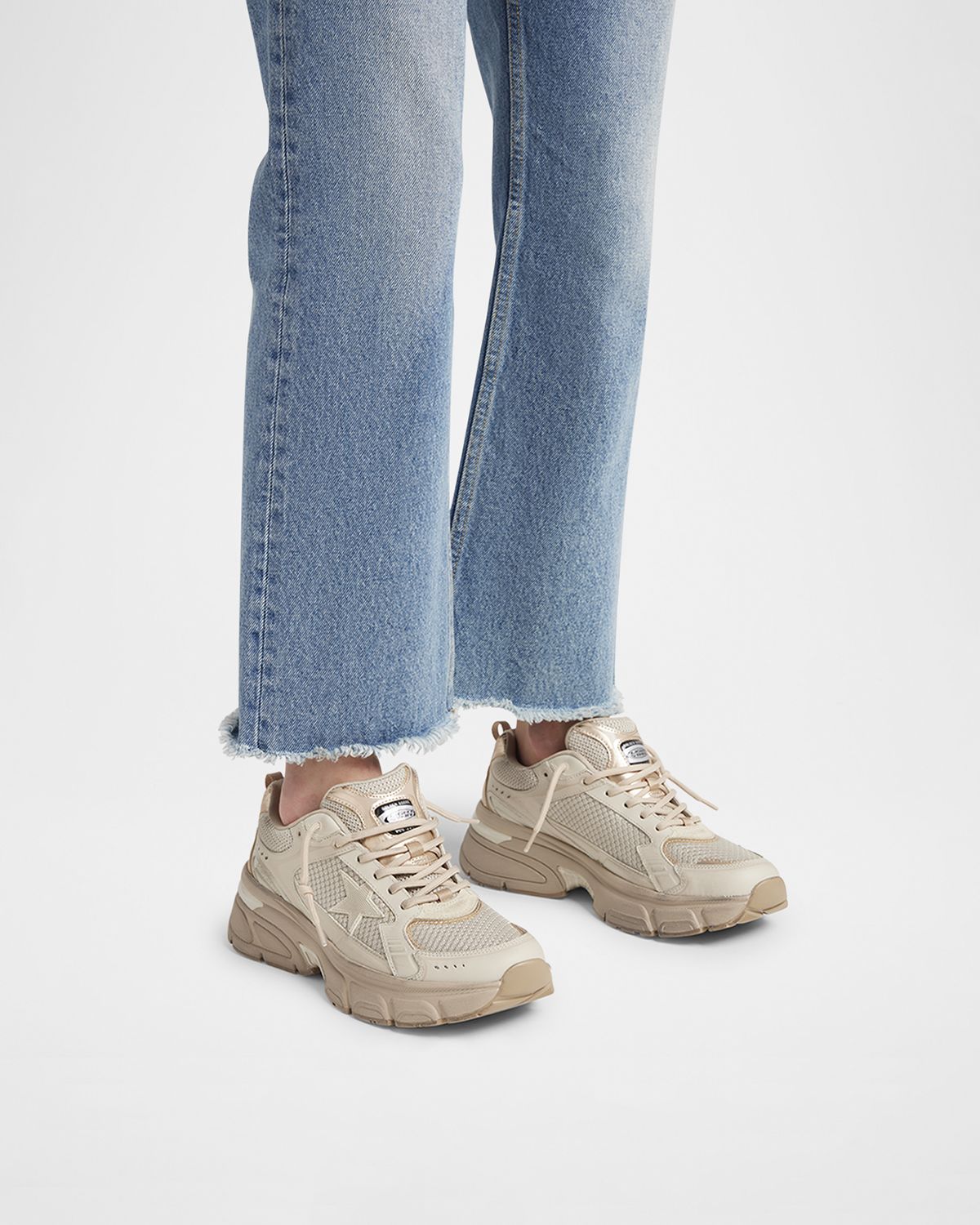 Golden Goose Lightstar Net Mixed Leather Runner Sneakers