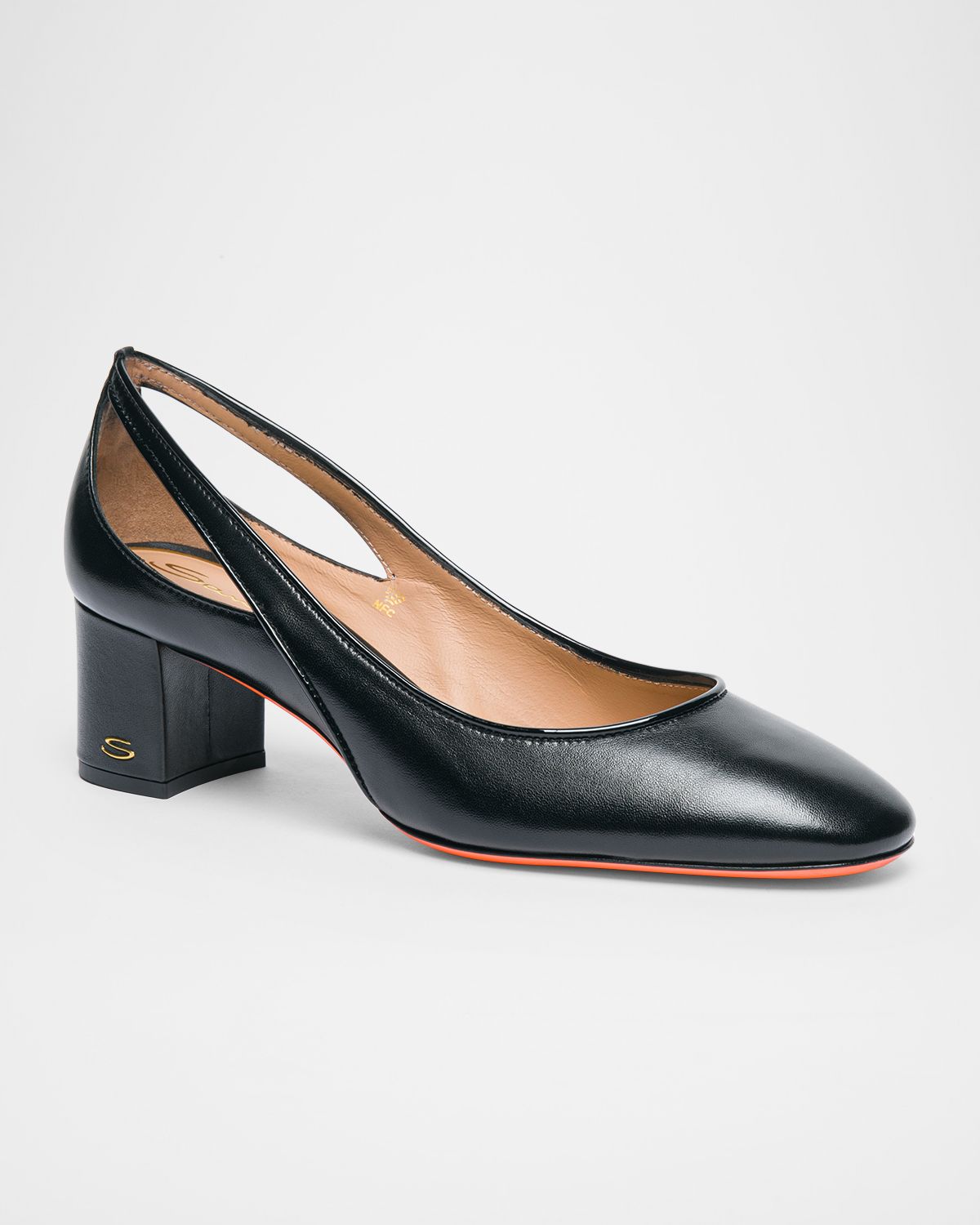 Santoni Cut-Out Mixed Leather Block Heel Pumps