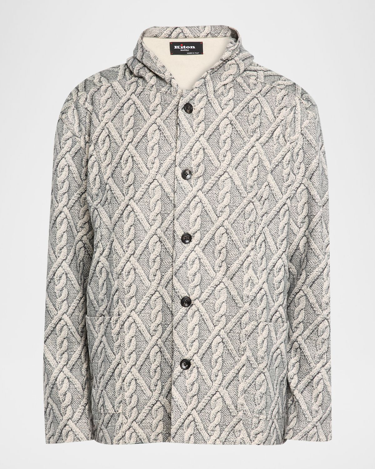 Kiton Men 's Cable Knit-Print Hooded Sweater