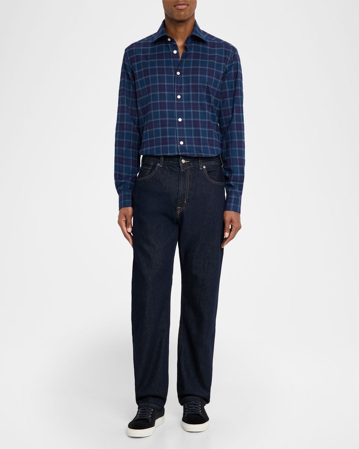 Kiton Men 's Plaid Button-Front Shirt