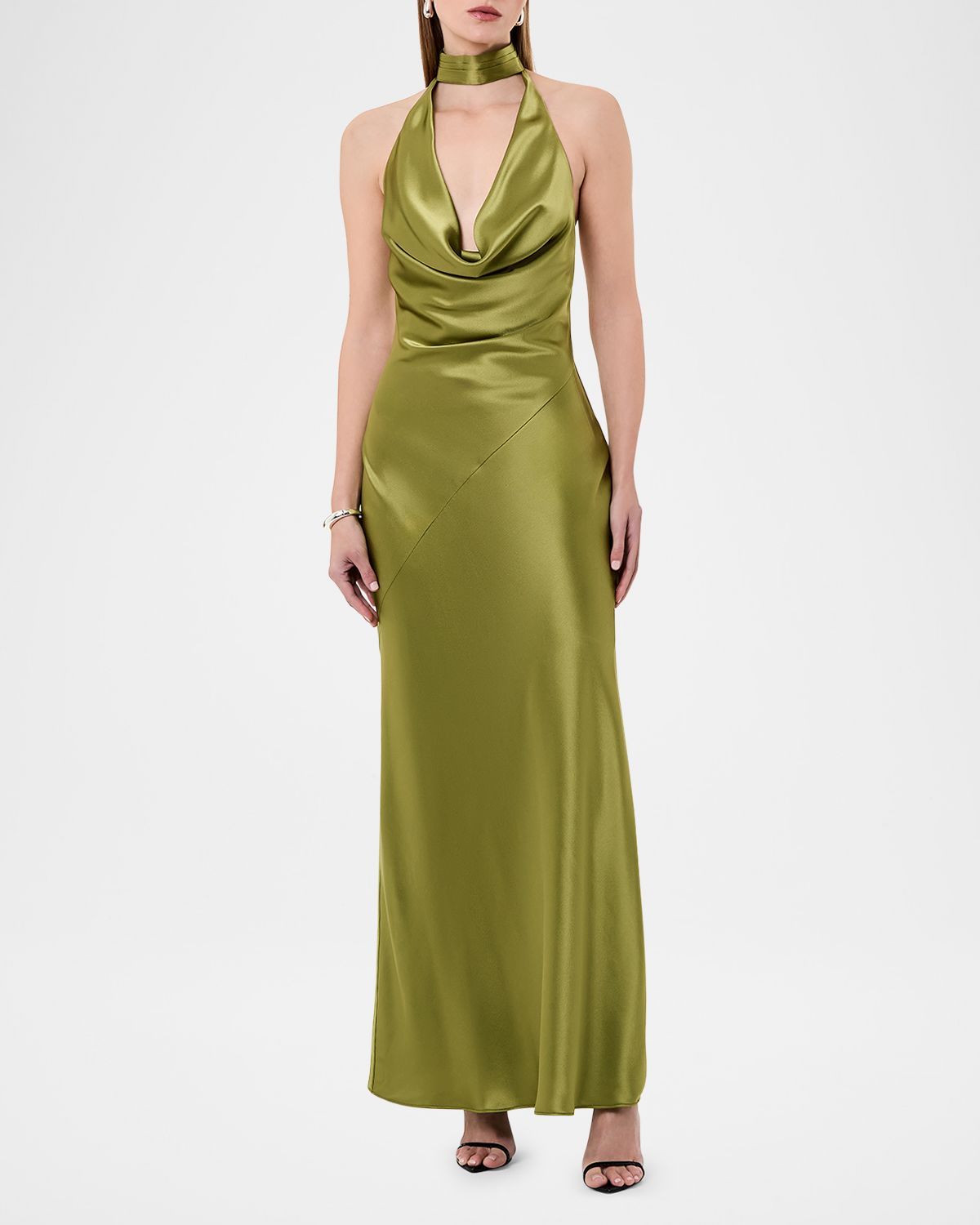 NICHOLAS Lyria Cutout Draped Halter Gown