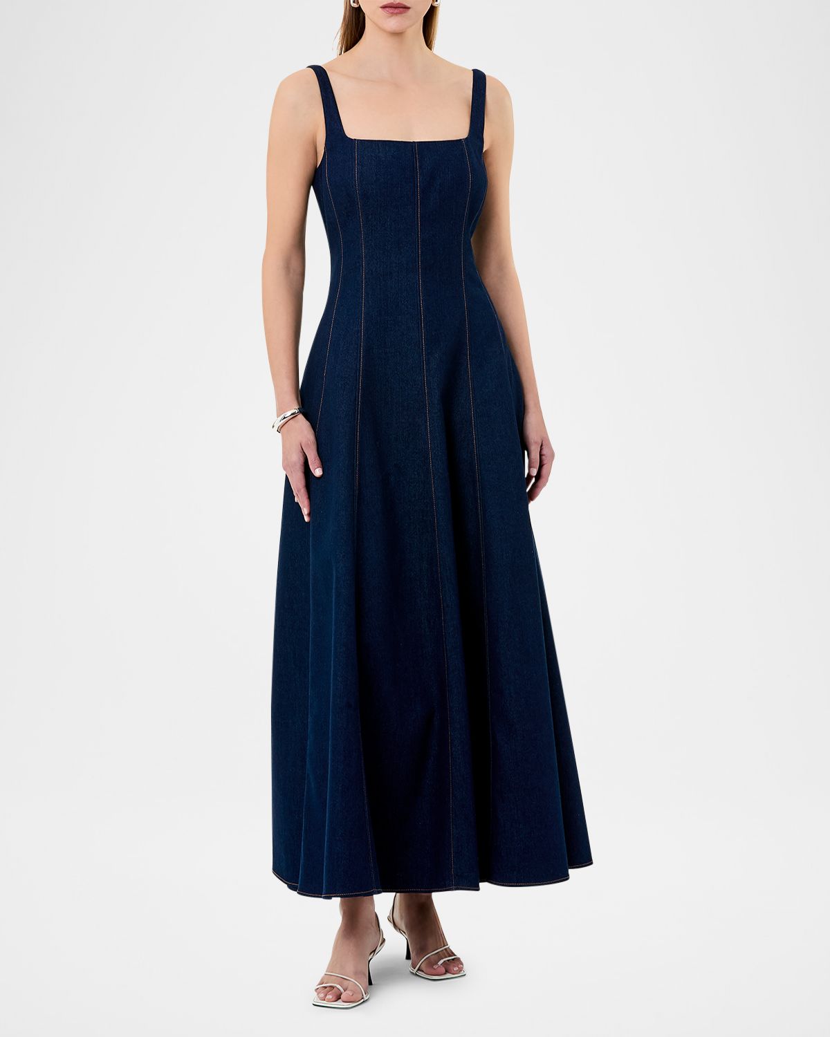 NICHOLAS Athena Square-Neck Cotton Denim Maxi Dress