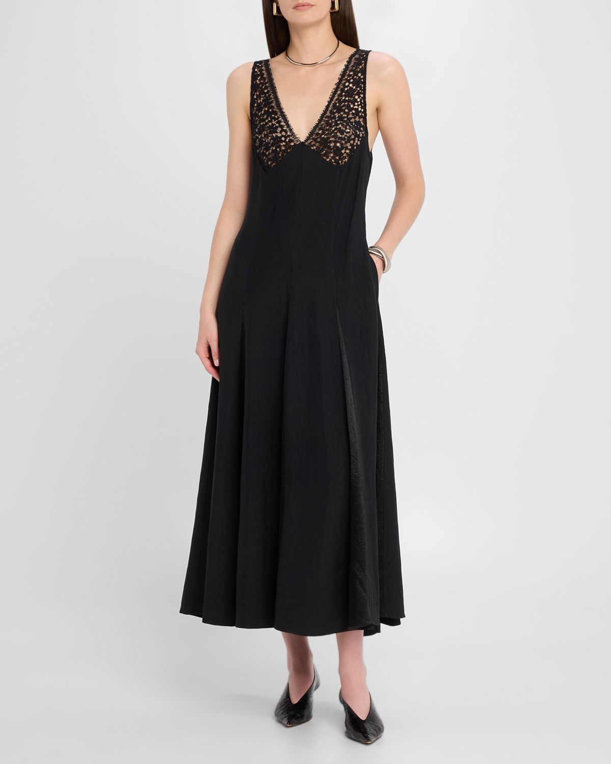 MARIA MCMANUS V-Neck Lace But Midi Dress
